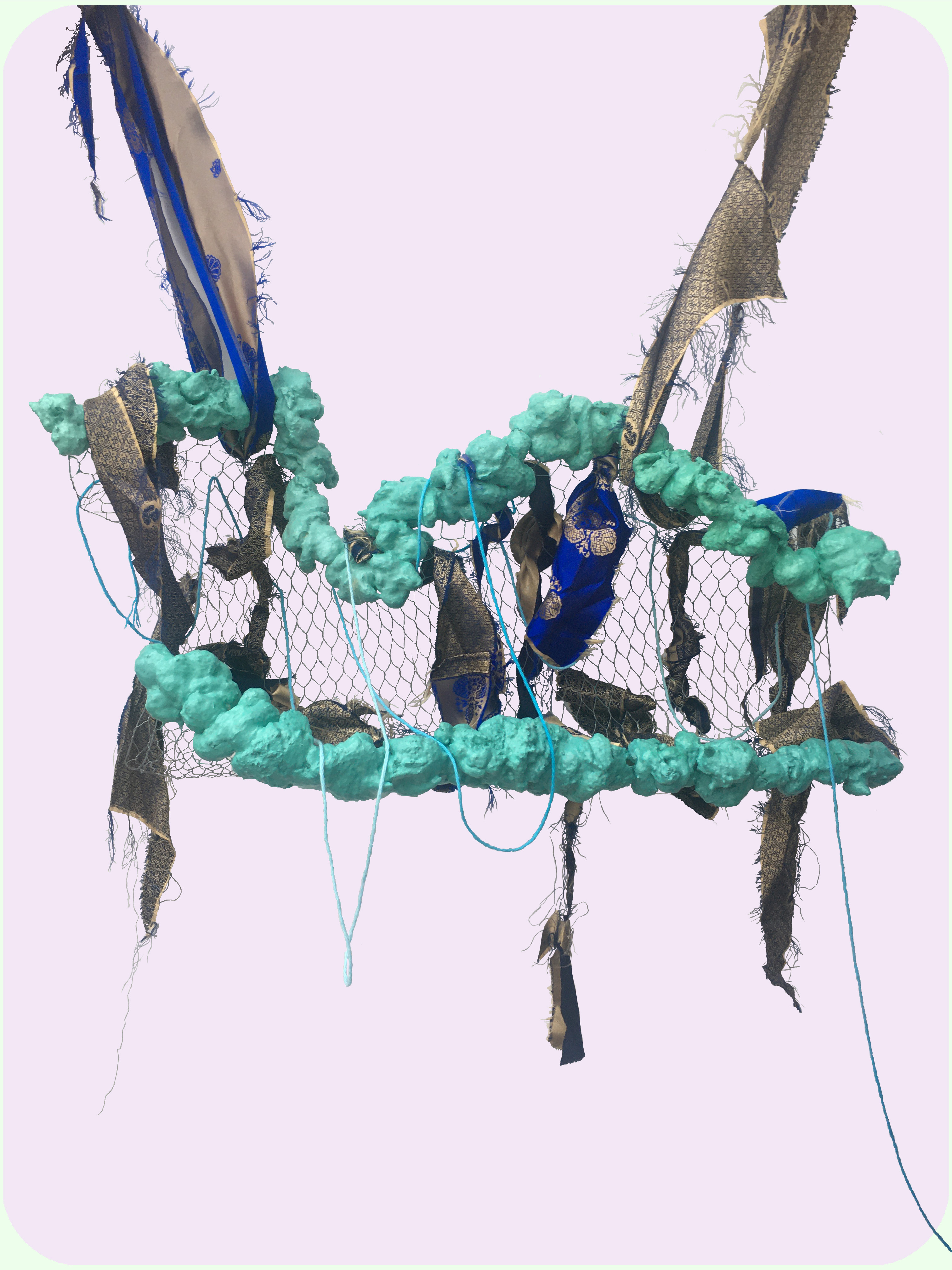 Under the Sea  (65 x 24.9 x 50cm)  [expanding foam, acrylic, fabric & string on wire mesh]