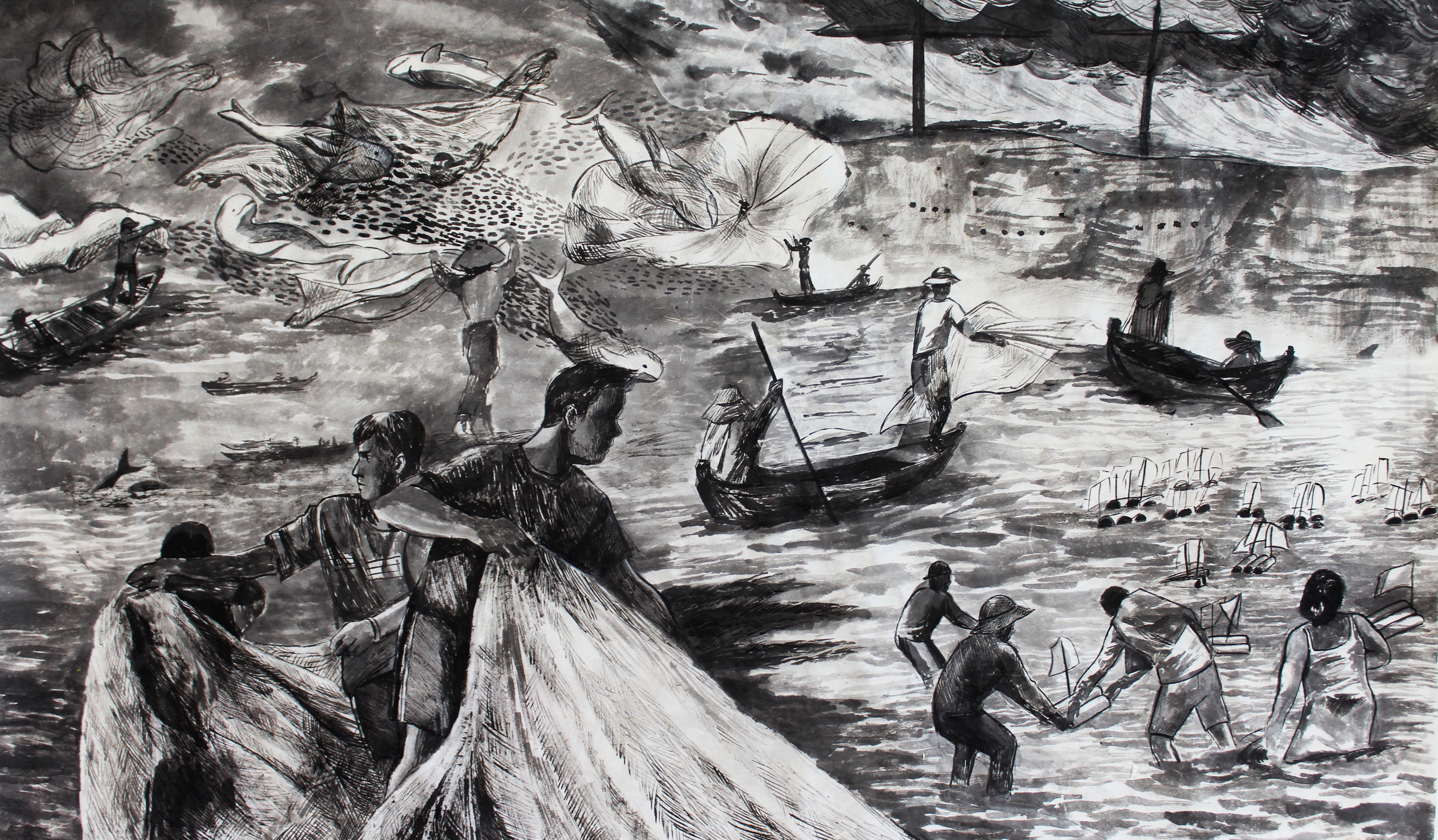 "Mekong River Scroll." India ink on mulberry paper. 2022.