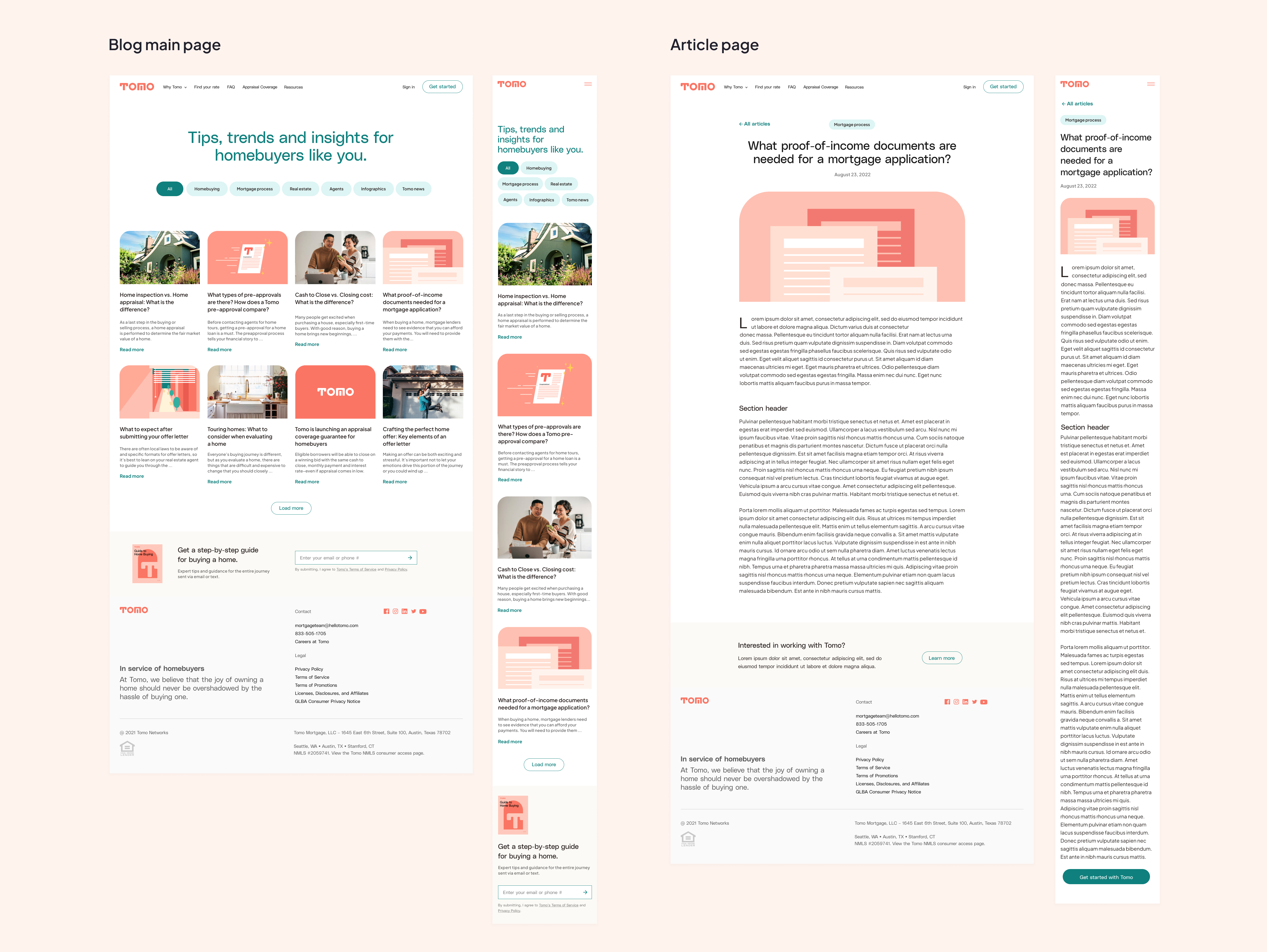 Blog main page and article page in desktop and mobile