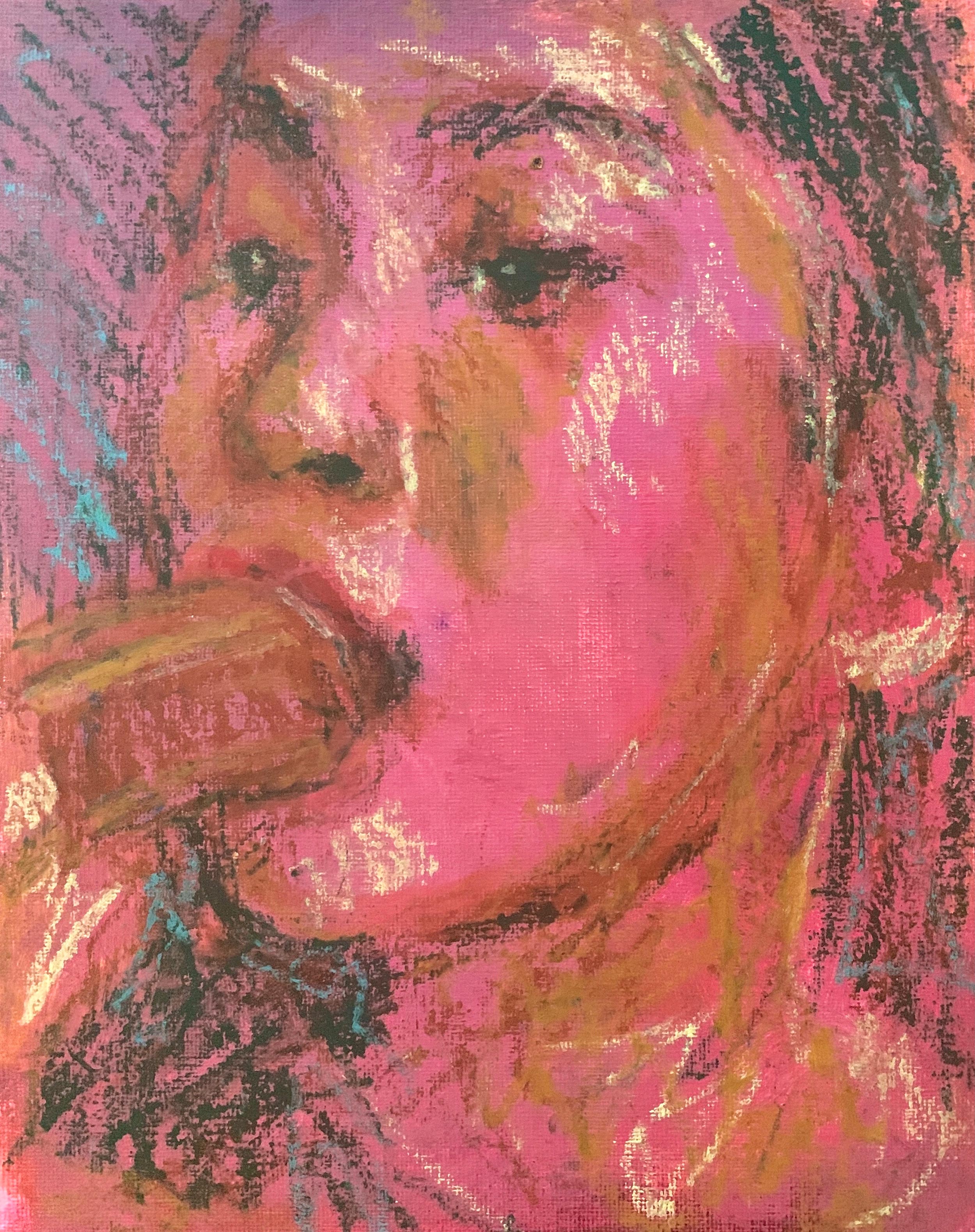 Caroline Wong Hungry Woman #1-20, 2020 Oil pastel and acrylic on canvas board 25 x 20 cm
