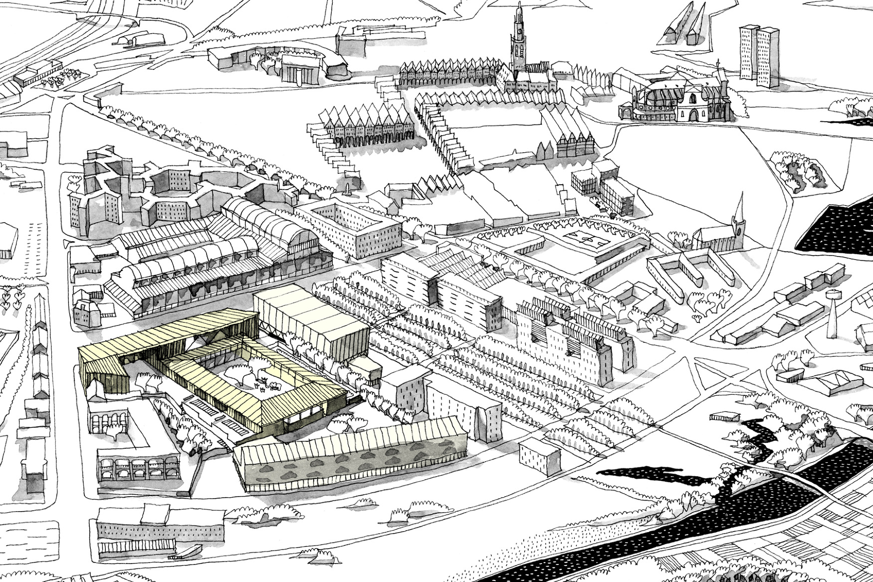 Vue générale du projet - dessin d'illustration par Guillaume Ramillien
