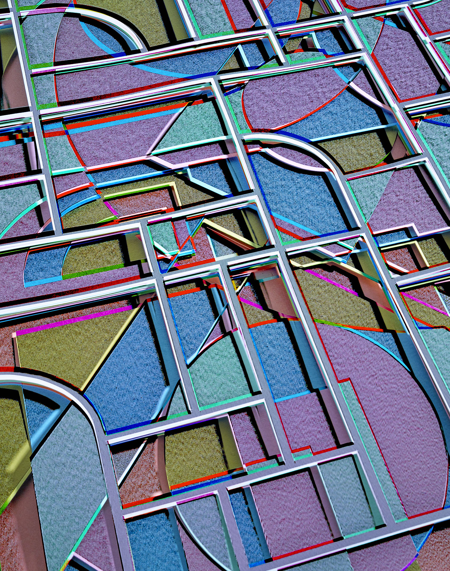 KMA photographer Daniel Schweizer shoots an abstract photo of rainbow colored geometric shapes arranged in a random pattern 