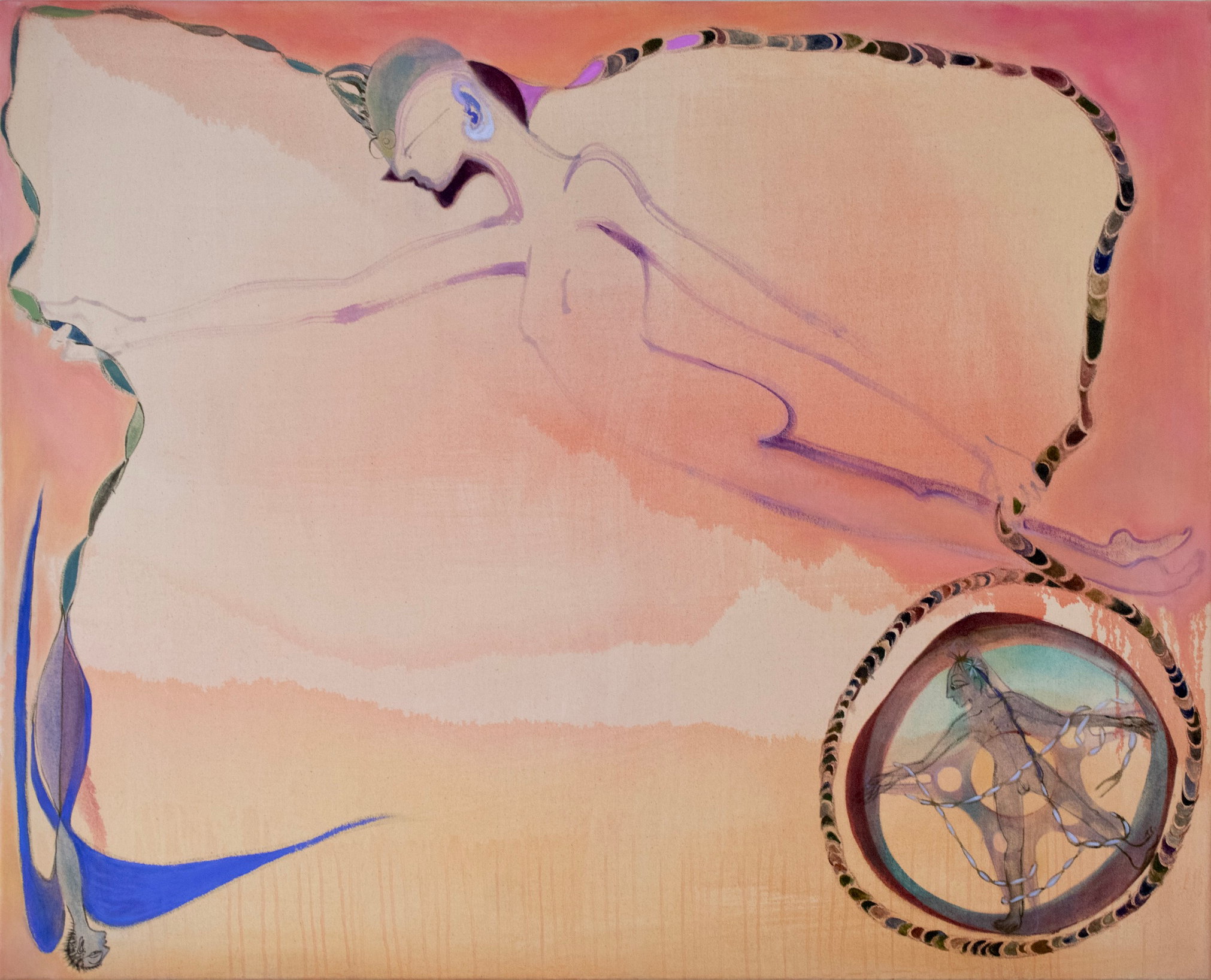 Icarus and Sisyphus, oil, acrylic, and soft pastels on canvas, 130 x 105 cm