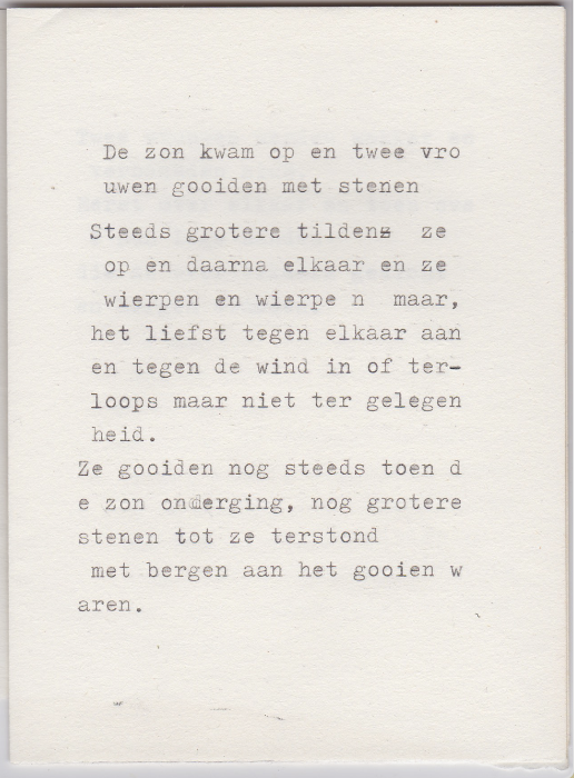 fragment uit 'rechtopstaande bergen', een tekst over vrouwen, stenen en liefhebben.