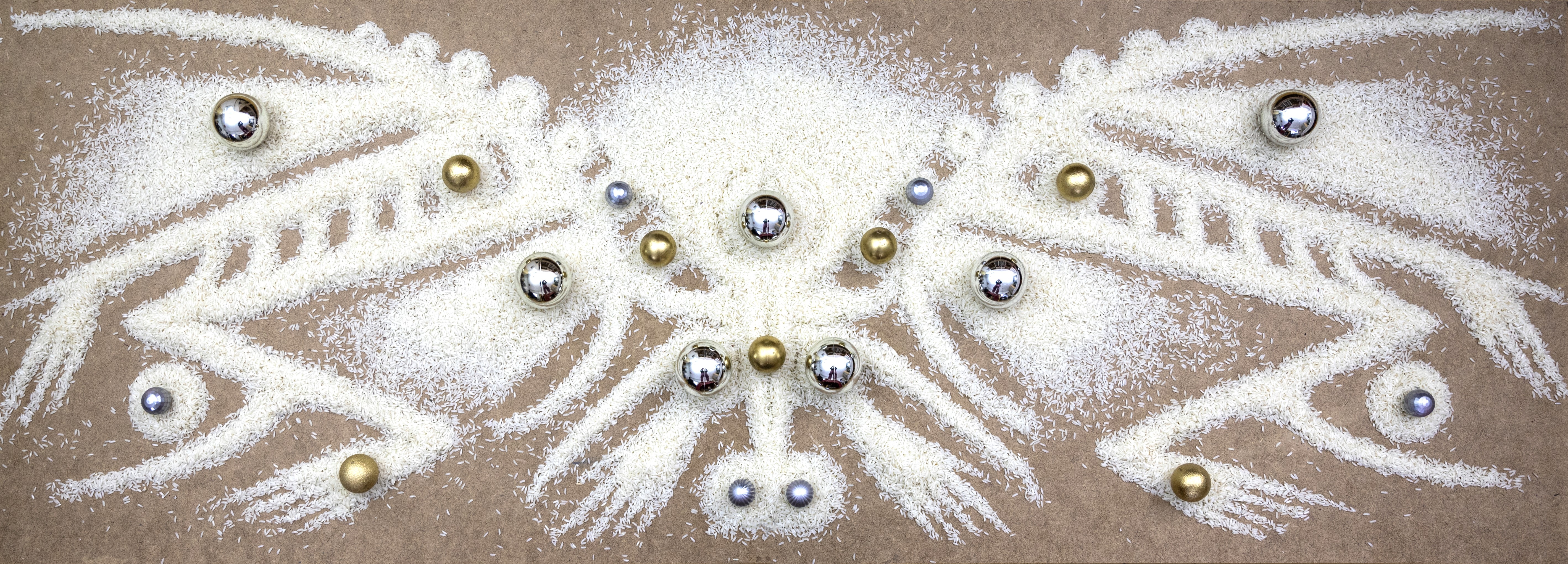 The Body #3. Rice and Kerstbal on Floor. 200*70 cm. 2024.