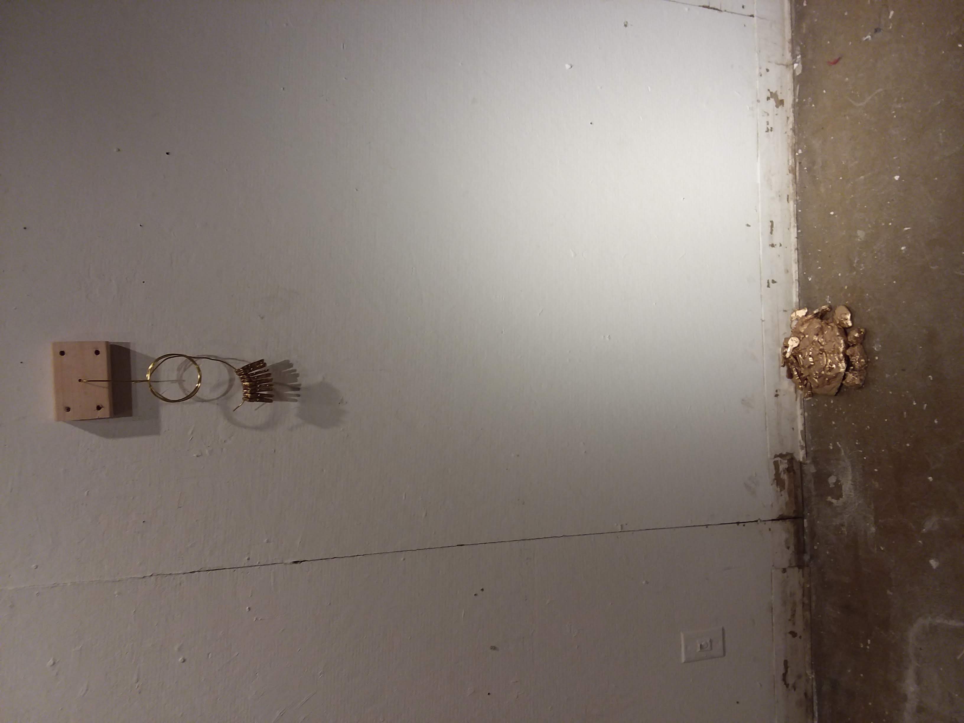 Keys, Mixed Media Sculpture, Gold Painted Plaster, Wood, Gold Wire