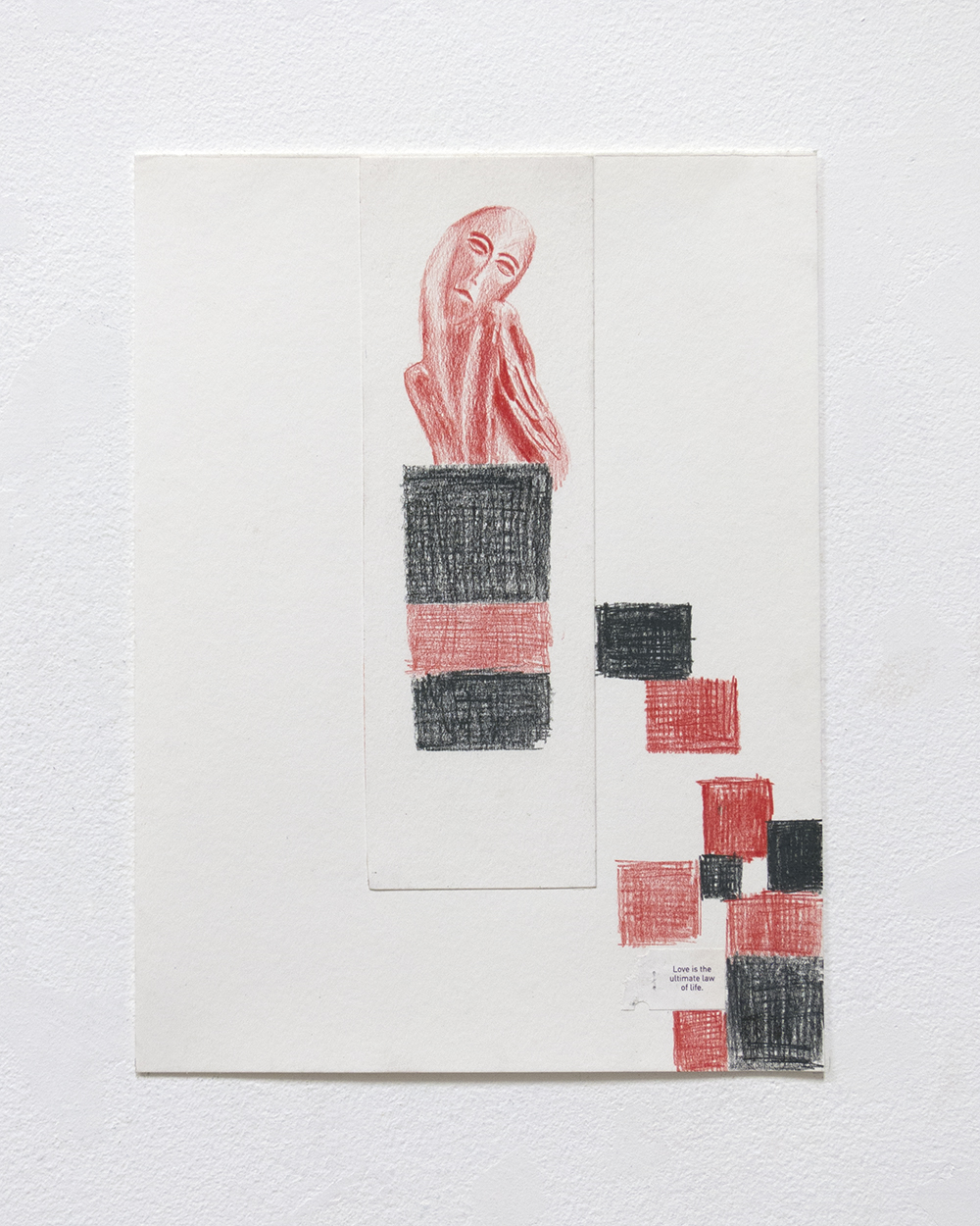Love is the ultimate law of life, colored pencil and collage on paper, 9x12", 2018