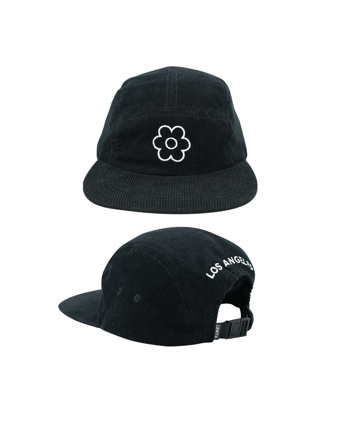 LENITA Flower Corduroy Black 5 Panel Hat