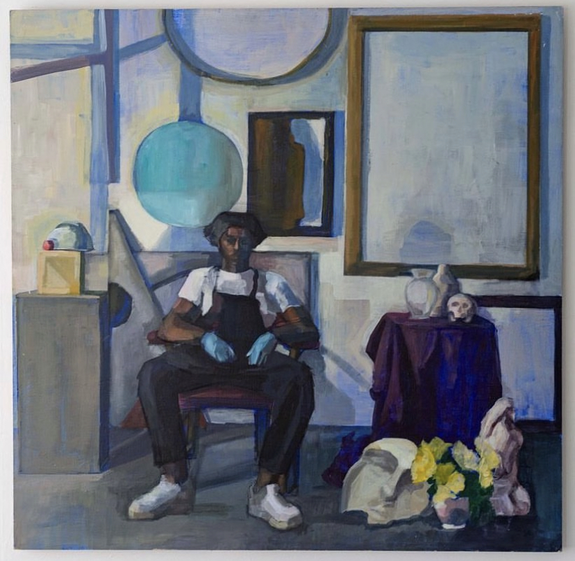 Figure on a Double Square, Acrylic on Panel, 2022, 48 x 48