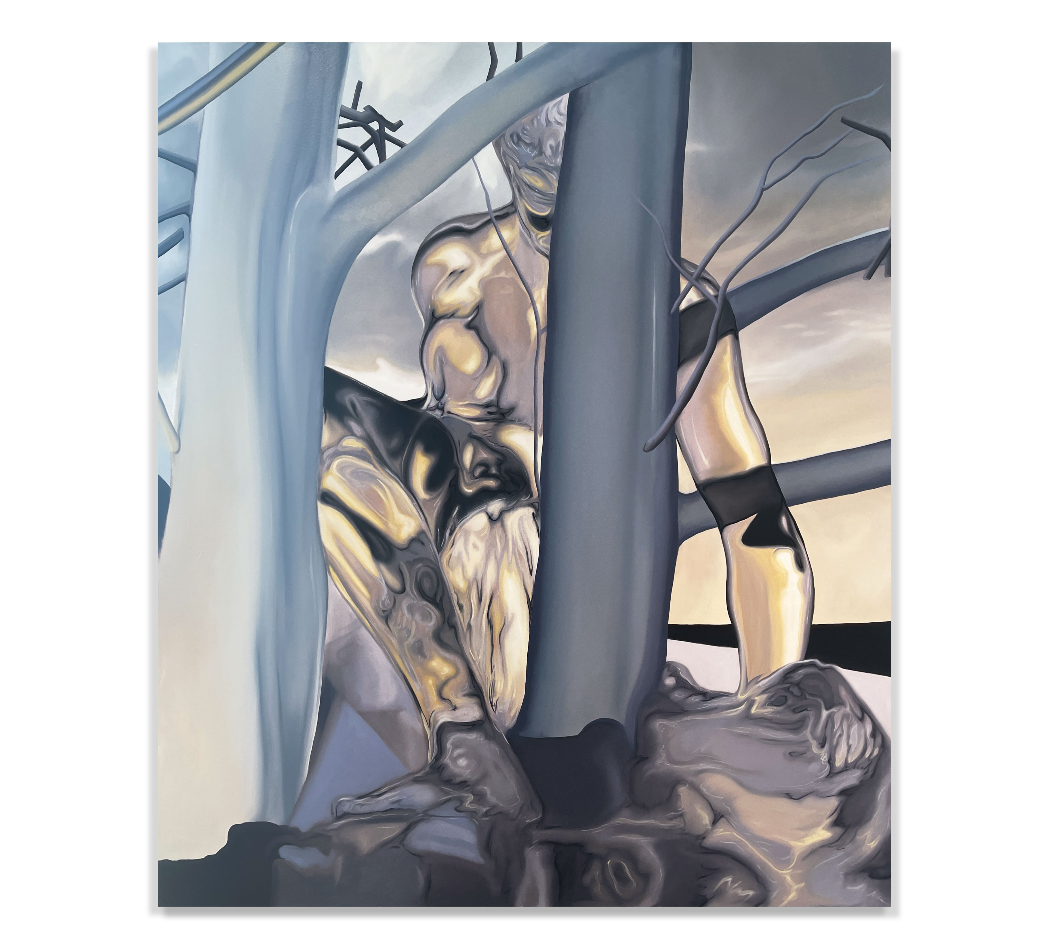 Towards an Enigma of Momentous Pause (2023). Oil on canvas. 84 x 72 x 2 in.