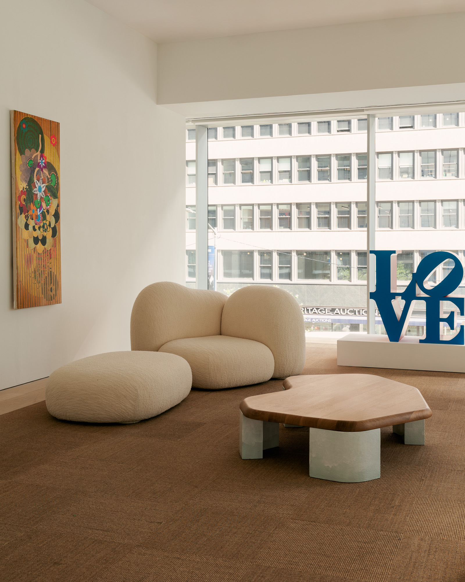 Rebecca Korner Sofa with a Jacques Doucet Table at Phillips New York at Park Avenue, with Invisible Collection