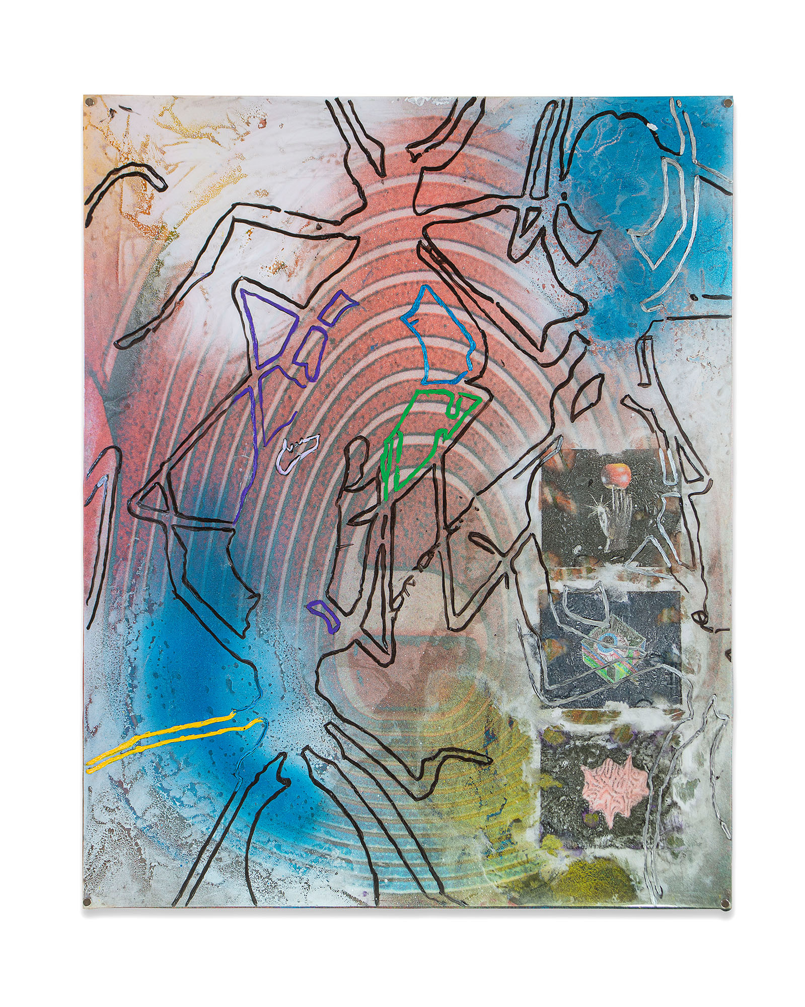 Untitled #7, 55x44cm, 2022 - fabric printing (sublimation), acrylic paint, acetate, magnet, spray paint, transfer print
