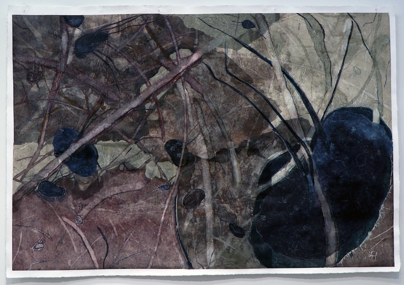 "Untitled Mental Specimen Space", 4'x6', alcohol ink, silkspan tissue paper on stonehenge. 2019