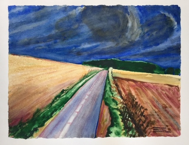 Stormlucht boven Merry-la-Vallée Pusaye forterre 2015 - watercolor 60x80 cm