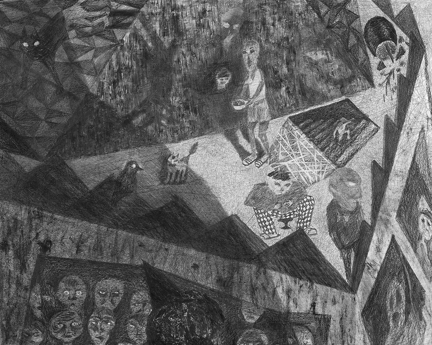 아빠가 막걸리에 맞던 날, 2017, 종이에 흑연, 79x105cm