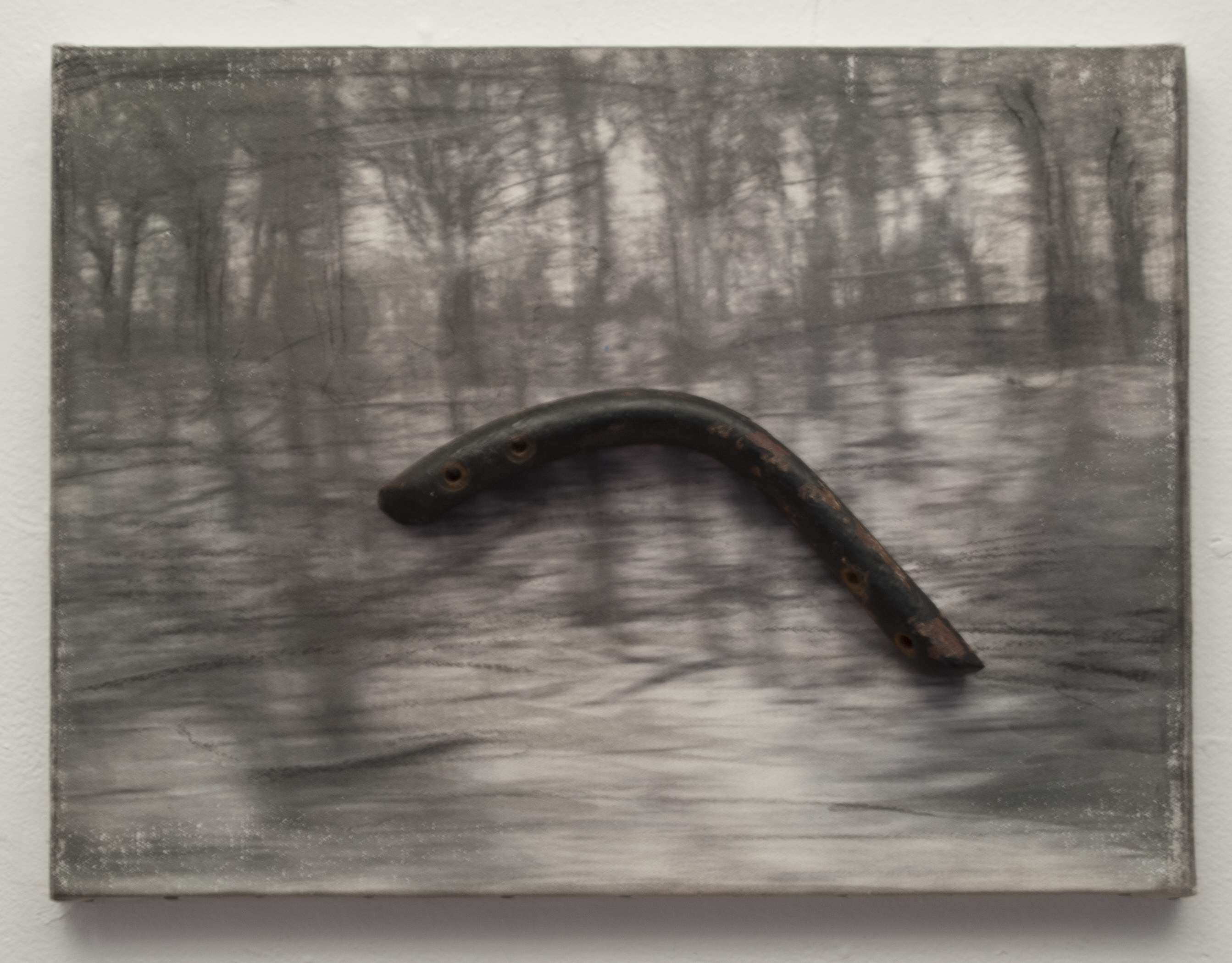 Boomerang, 1983 Watercolor, charcoal, object on canvas, 12" x 16" x 1" 