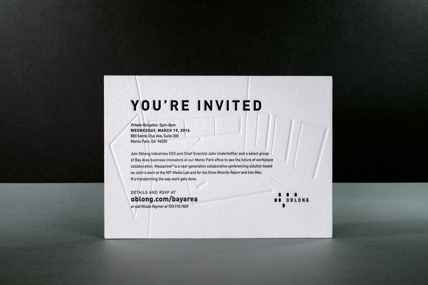 LETTERPRESS & BLIND IMPRESSIONOblong Industries invitation