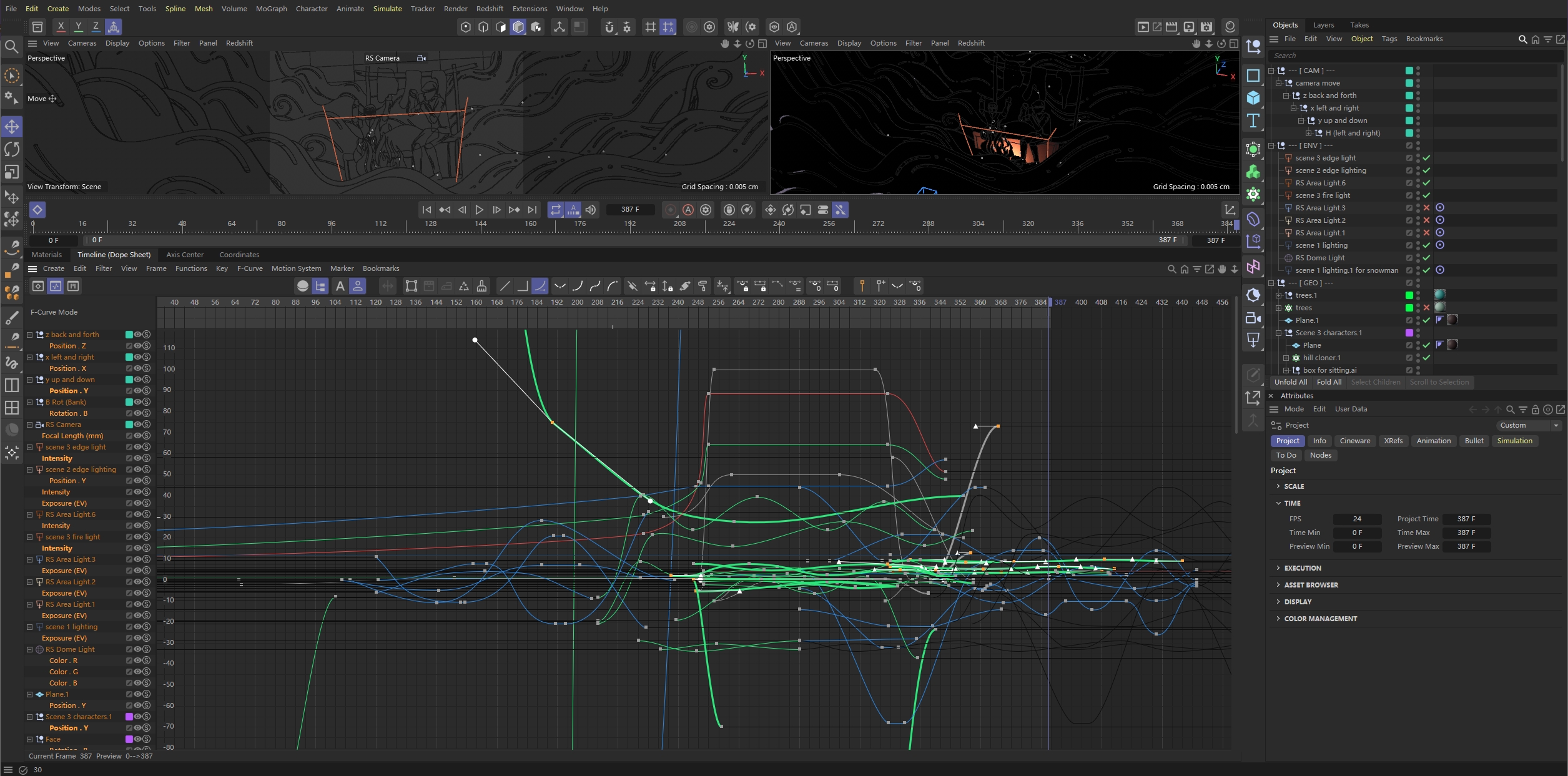Working with f-curve timeline in C4D to smoothout the animation (the most challenging and time consuming part of this project)