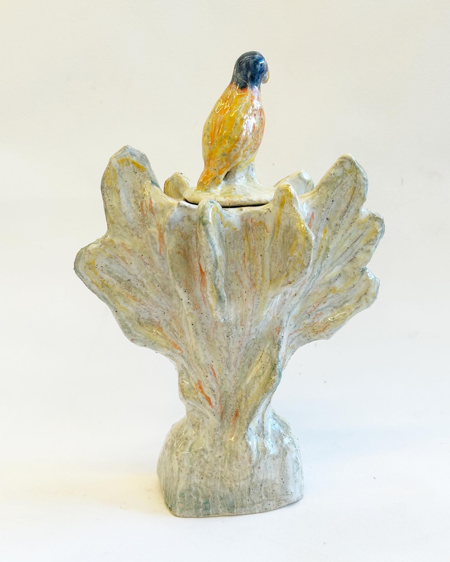 vase or candle holder with bird (view 1), glazed stoneware