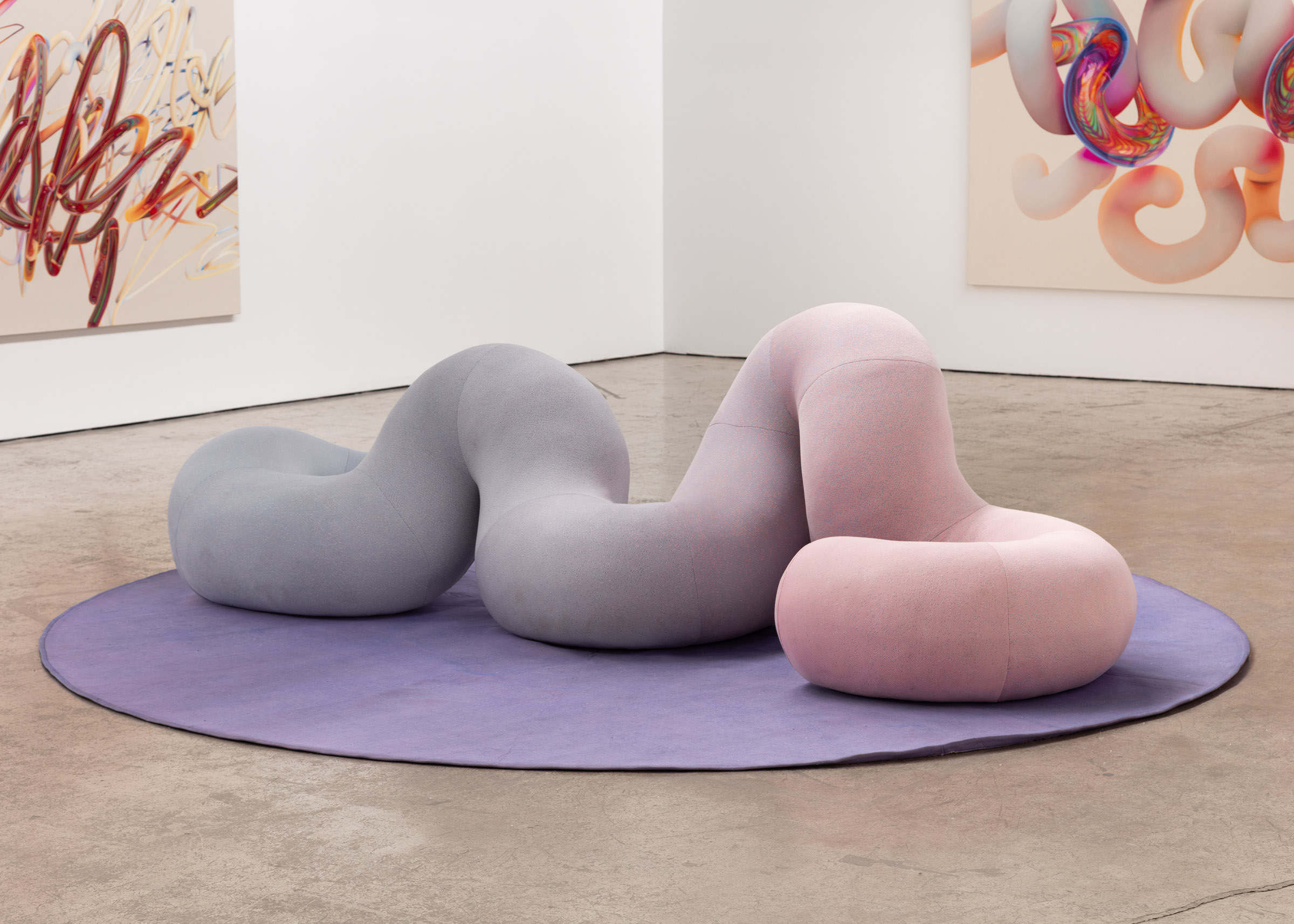 The Spline Sofa, Wood frame, foam, machine knit fabric, 47" x 111" x 36" , 2022