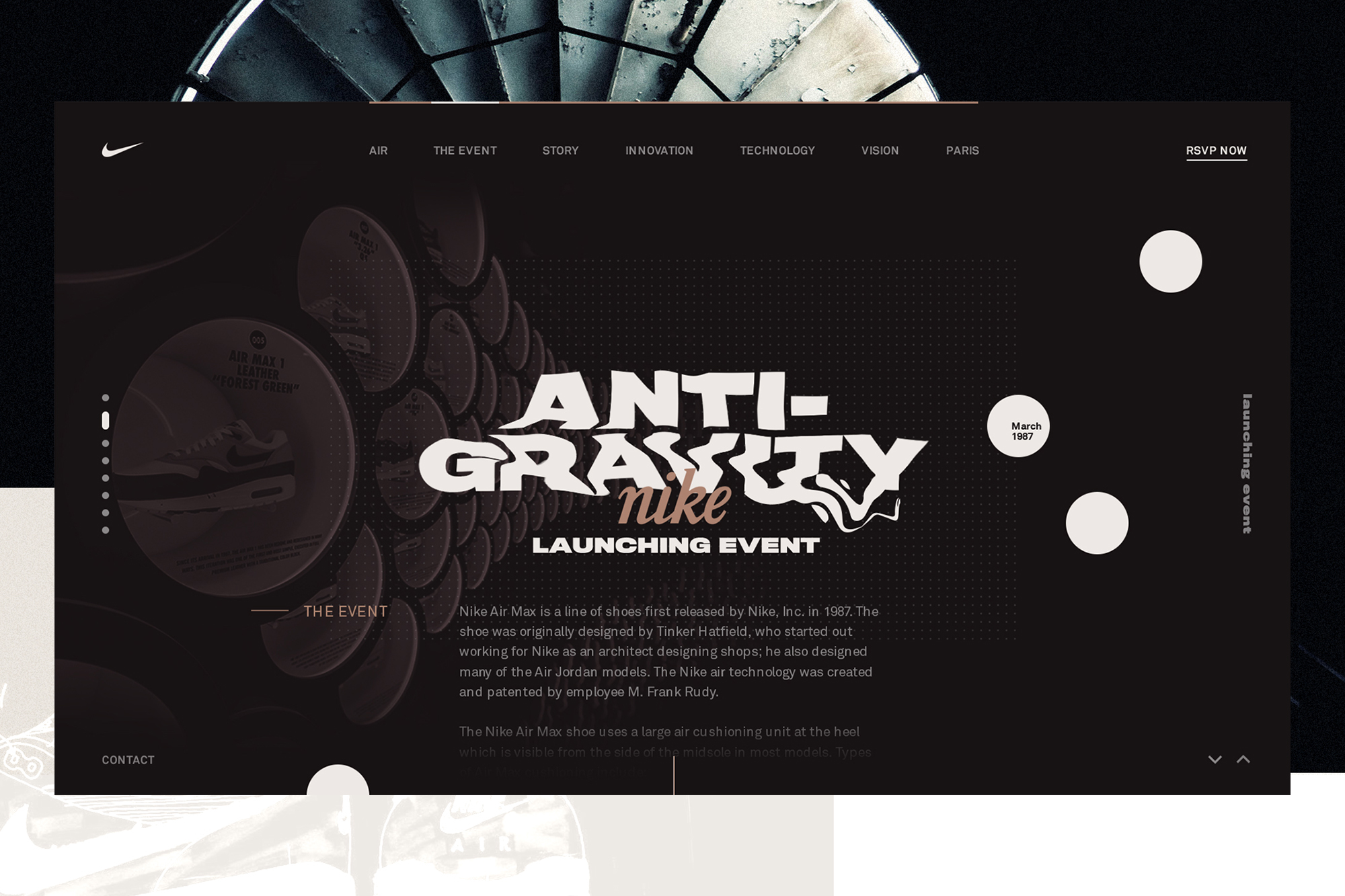'Anti Gravity', website and app design for Nike about the historic launch of the first Nike Air Max, 2017