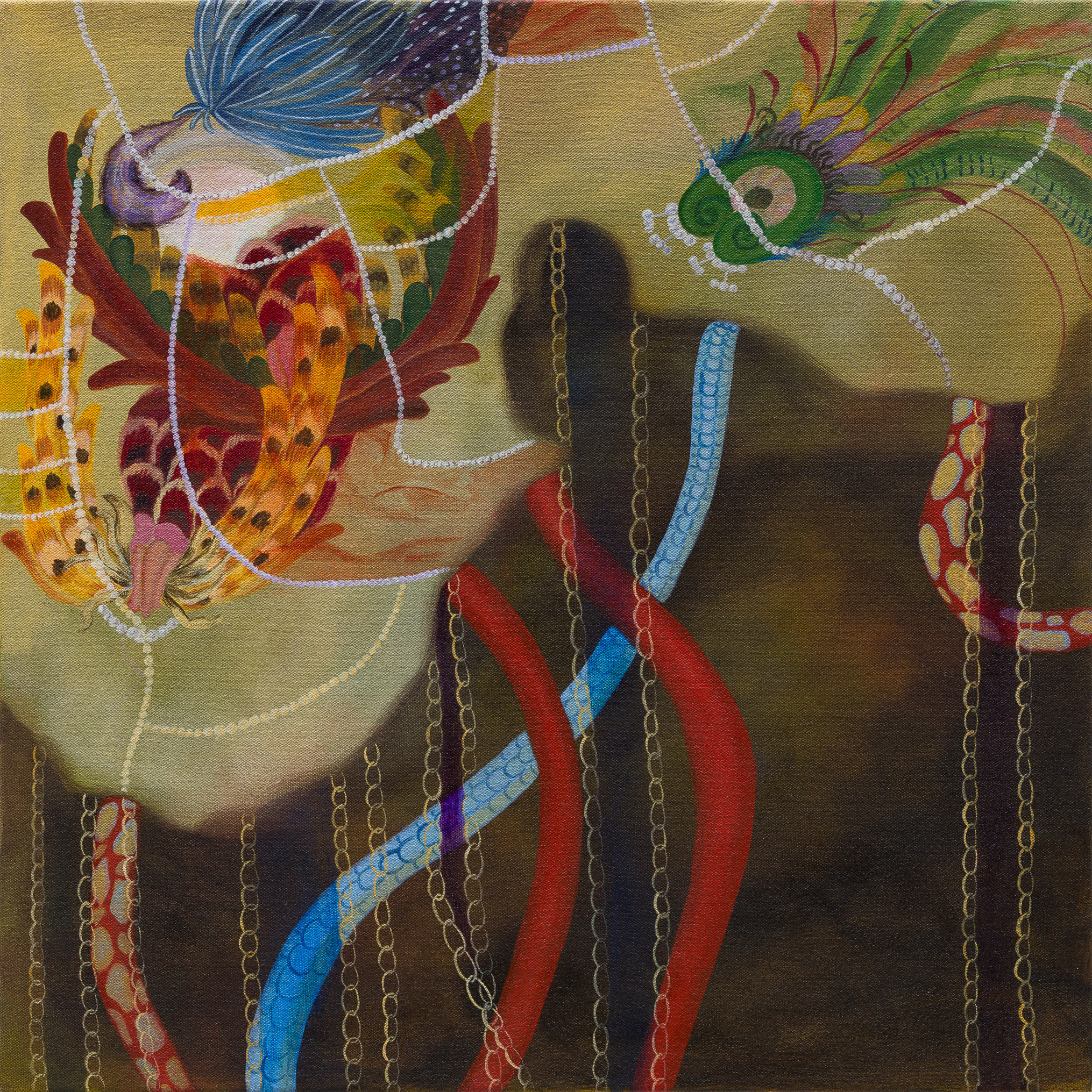 Perfumed veils and gauzy tails, acrylic on canvas, 41 x 41 cm, 2024, image courtesy of Alexander Berggruen Gallery, photography by Mark Blower