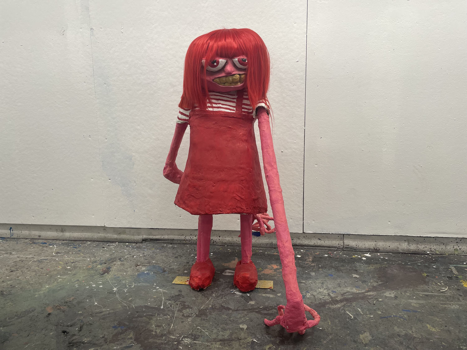 Red Girl2020, Plaster, wood, wire, aluminum foil, and clay; 4ft