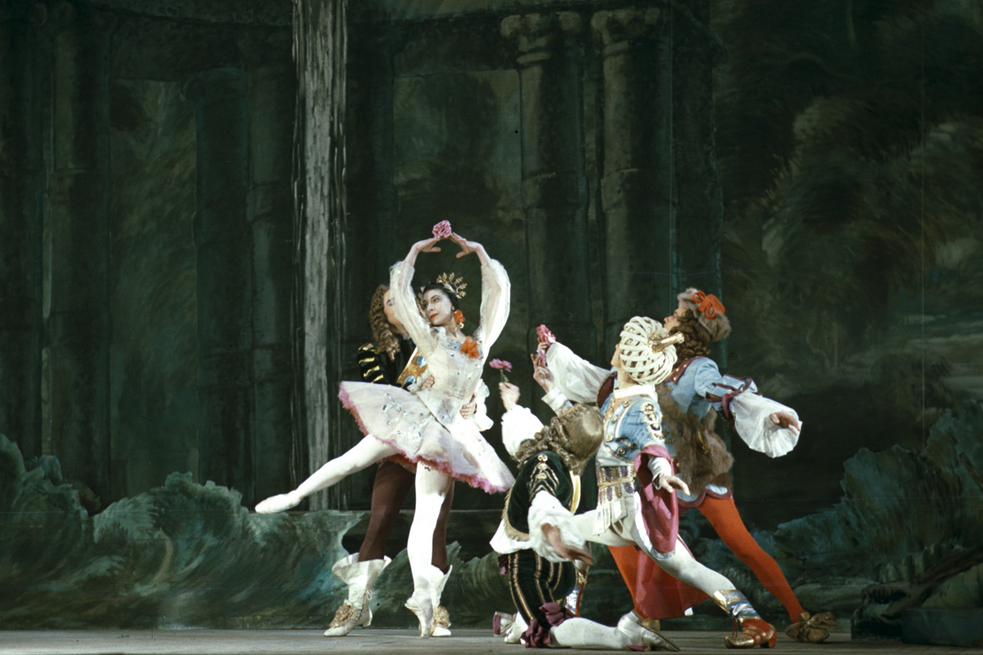 Margot Fonteyn as Princess Aurora in the Rose Adagio from The Sleeping Beauty (1946), Sadler's Wells Ballet (later The Royal Ballet). Photograph by Frank Sharman, © Royal Opera House