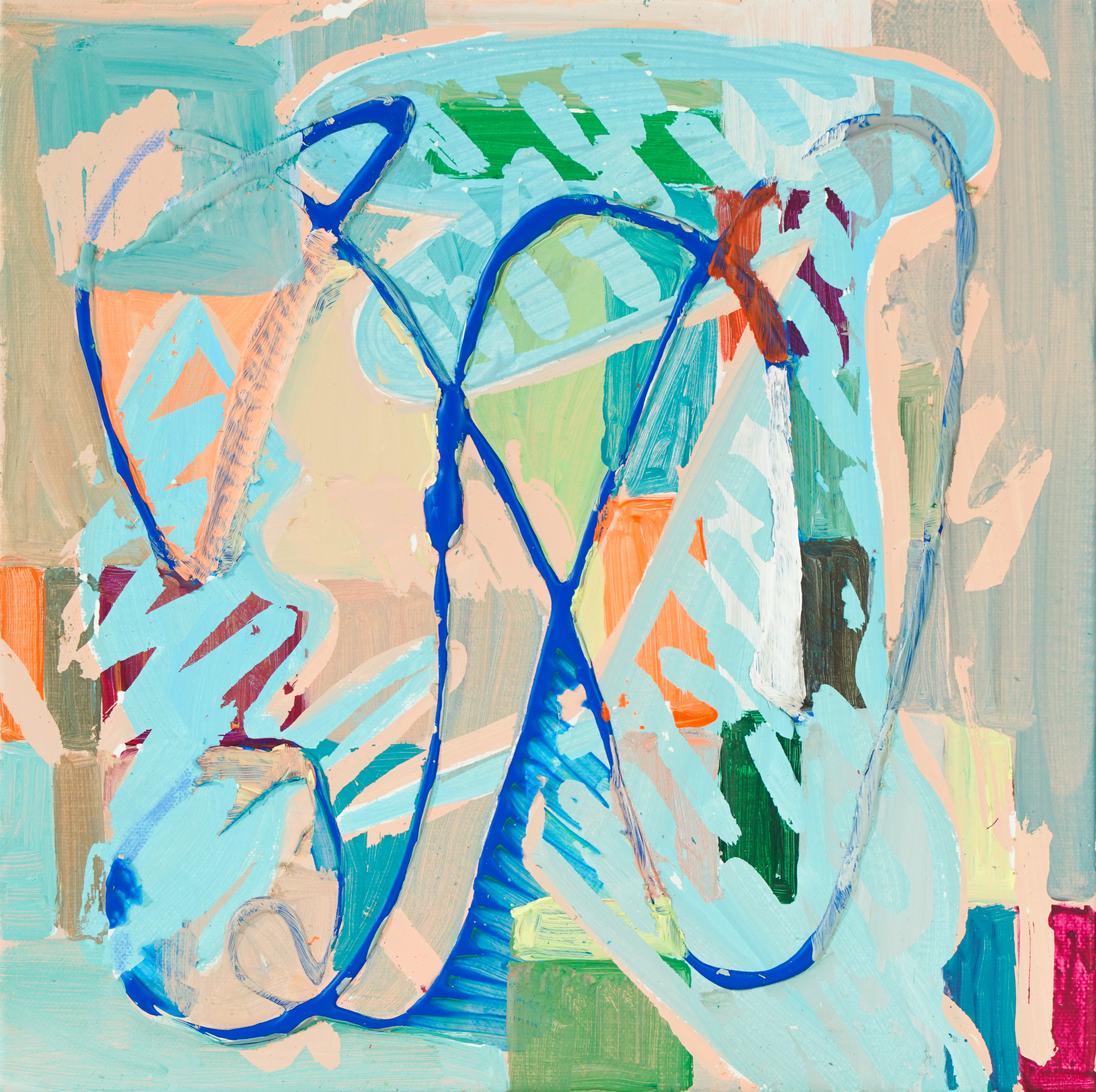 Buffers, 2021, acrylic, masking fluid on canvas, 30.0x30.0cm. 