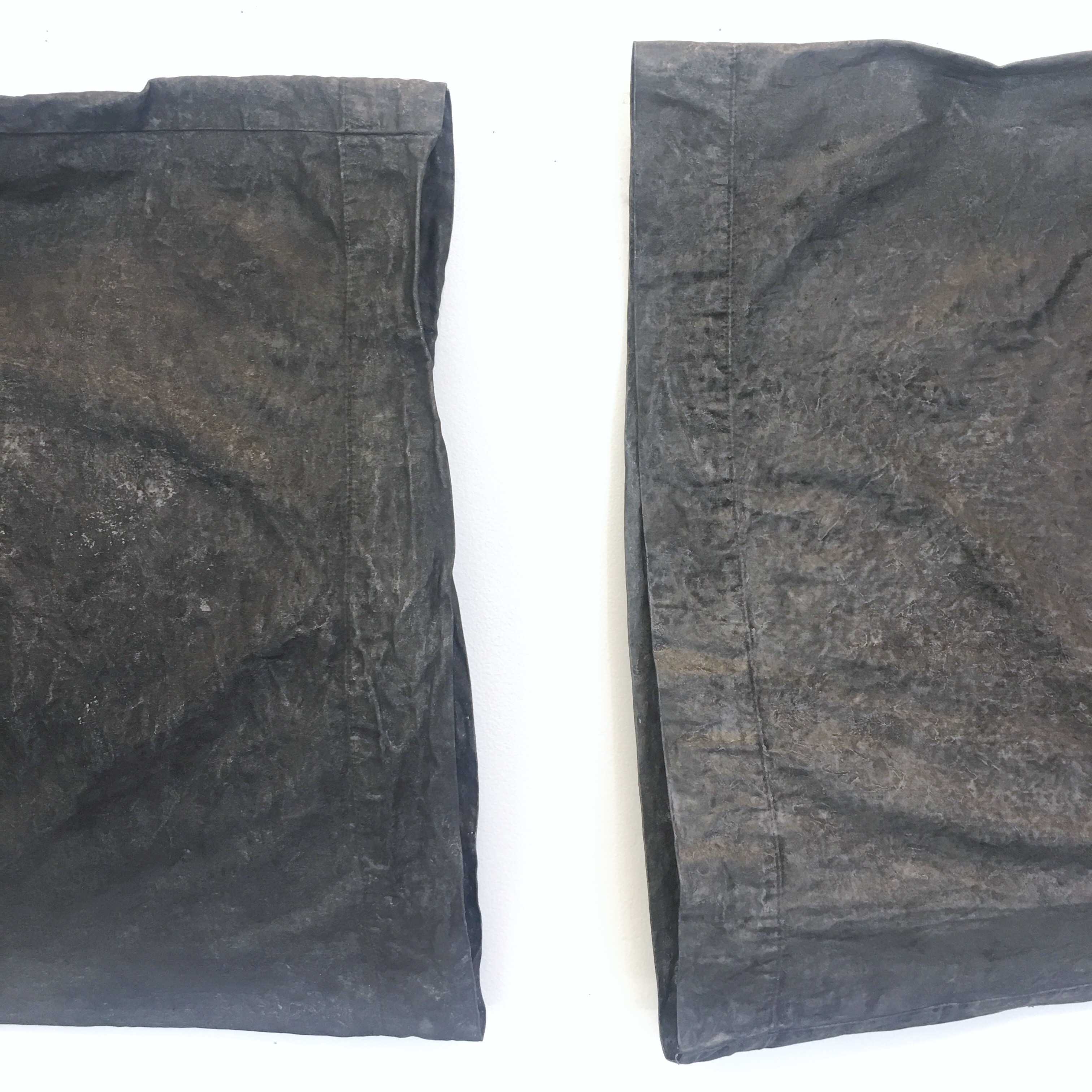 Drawing of Our Pillows (Your Pillow, My Pillow), 2019, your pillowcase, my pillowcase, latex paint, graphite, skin cells
