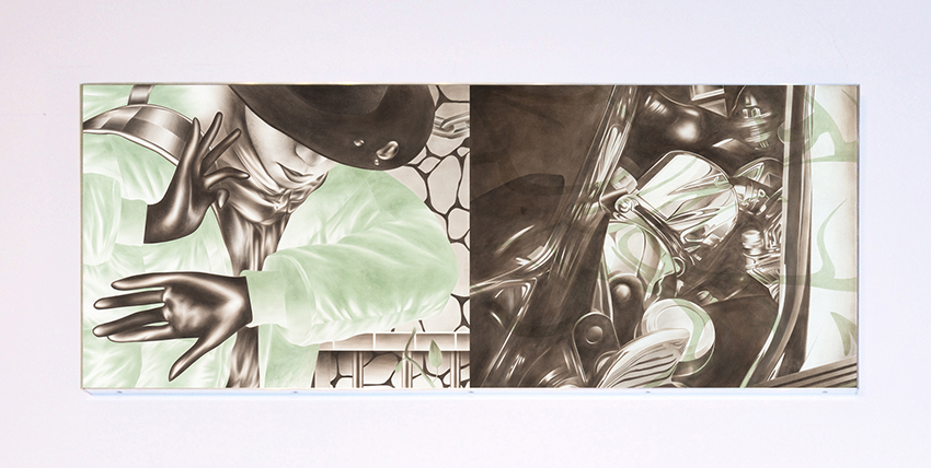 Silex, 2017, 40 x 100 cm, oil on aluminium dibond, polished aluminium shadow frame