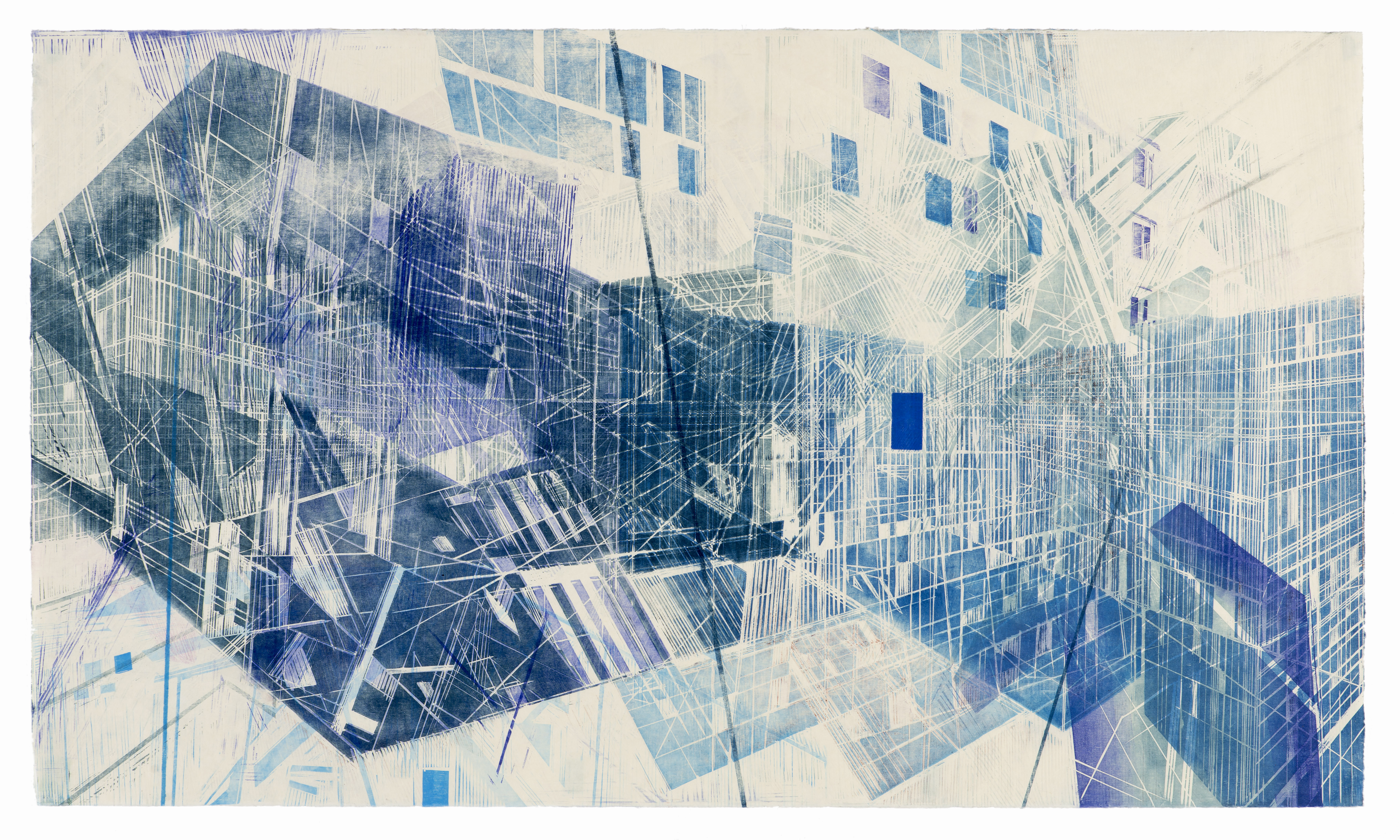 Schematic 6, woodcut monoprint on Okawara paper, 35 x 60 in. 2015 variable ed. 4