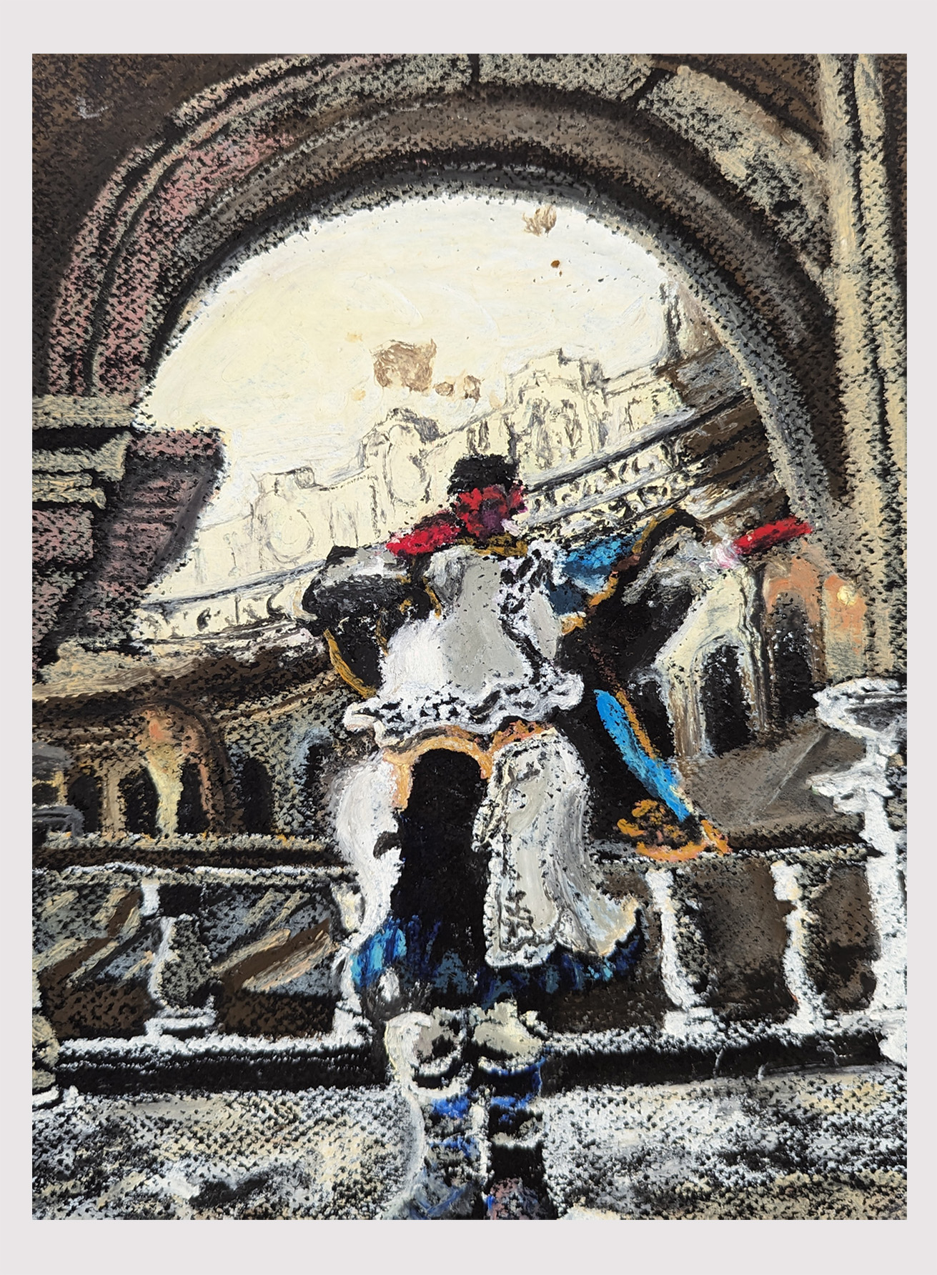 Crumbling Farum Azula, 2022. 9" x 12". Pastel on paper.