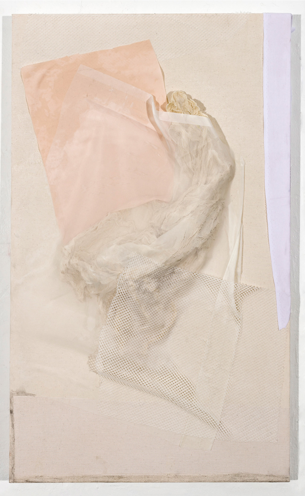 Upright Motive, 2018, 36 x 24 in, Acrylic medium, found fabric, and graphite on canvas