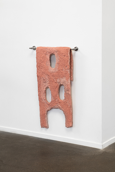 Drip dry, 2018, plaster, burlap, sand, pigment, towel bar