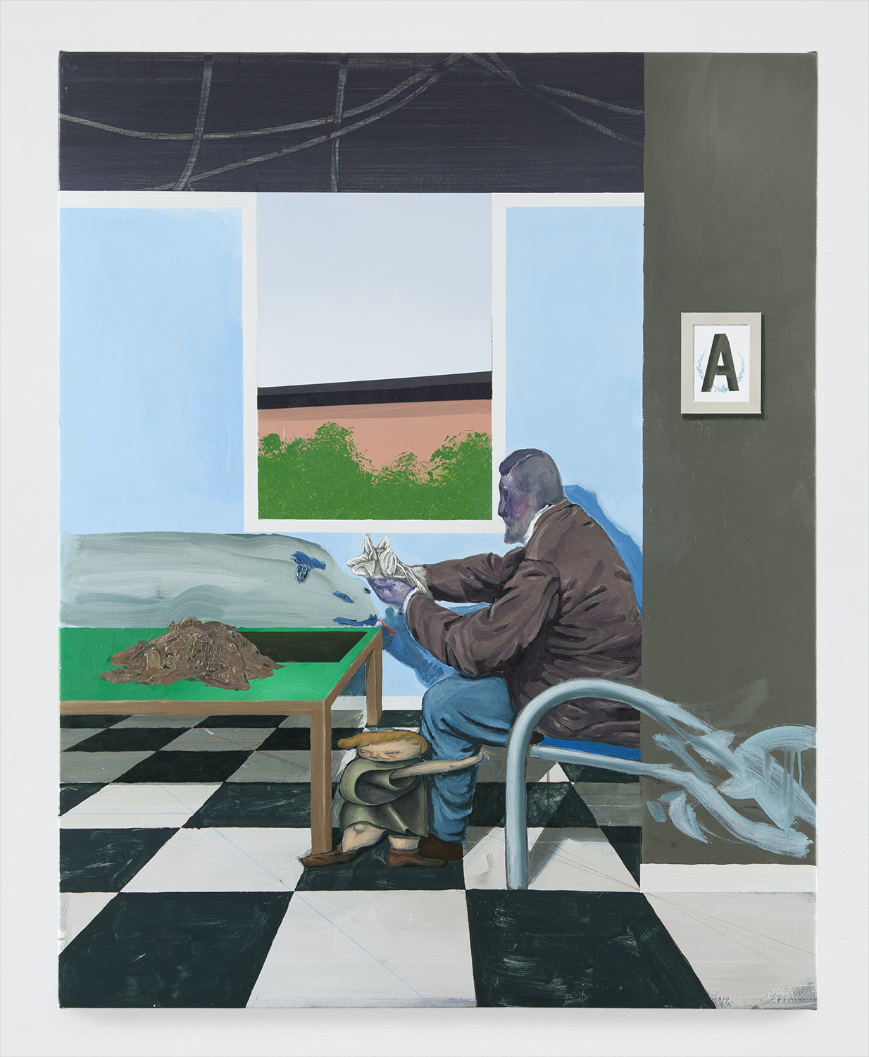 Interior with a Snake; Acrylic and Oil paint on Canvas stretched over wooden panel; 36x44, 2018