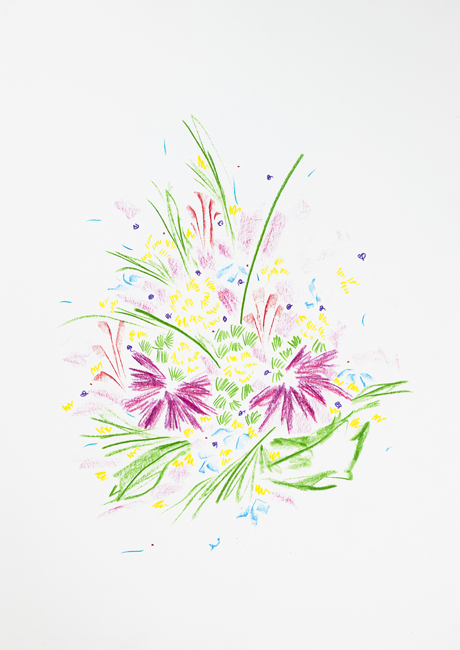 Matt Frenot Bouquet, 2025 Crayons de couleur sur papier 42 x 29,7 cm © ADAGP, Paris Courtesy de l'artiste et de la Galerie Laurent Godin
