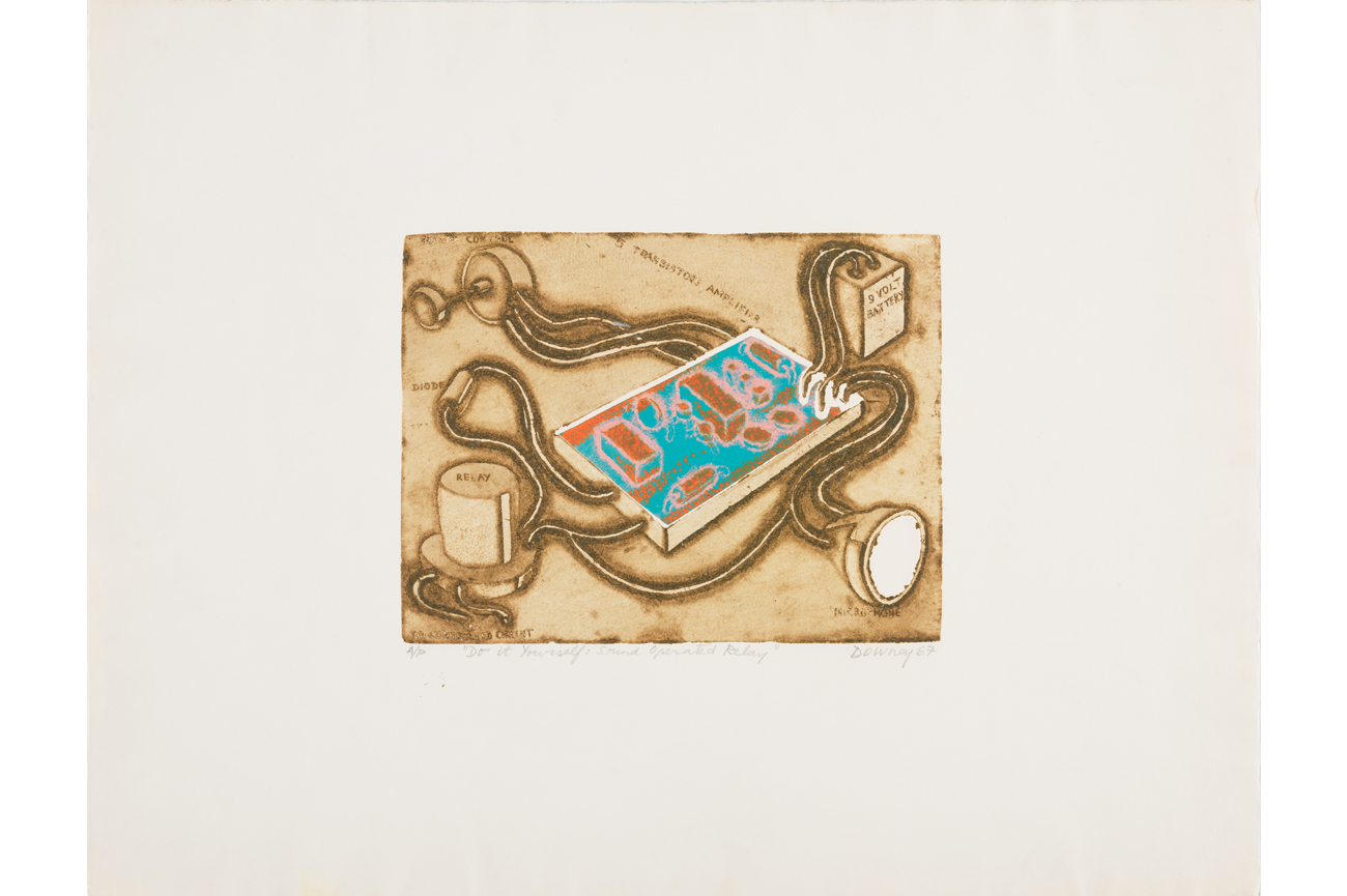 Juan DowneySound Operated Relay del portafolio "Do It Yourself", 1967Aguafuerte viscoso Hayter sobre papel Arches58 x 73 cm