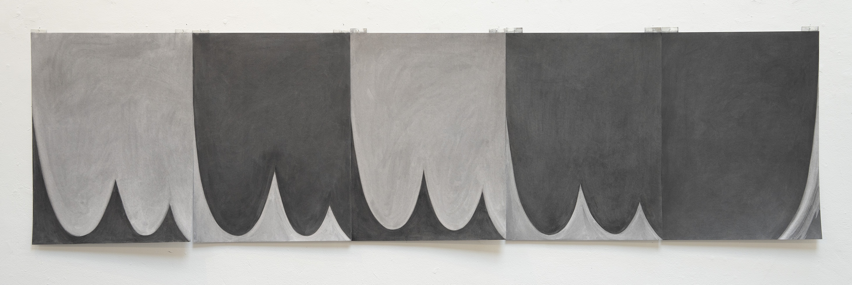 Shadow Play, charcoal on 5 sheets of paper, 24 x 90 inches, 2024