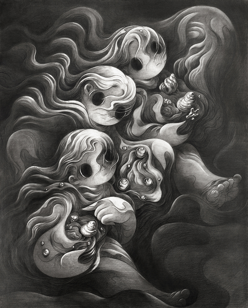어떤 시간을 지나 우리는 피어나는 몸이 되어 4 (2025), Conte on Paper Panel, 100.0 x 80.3cm