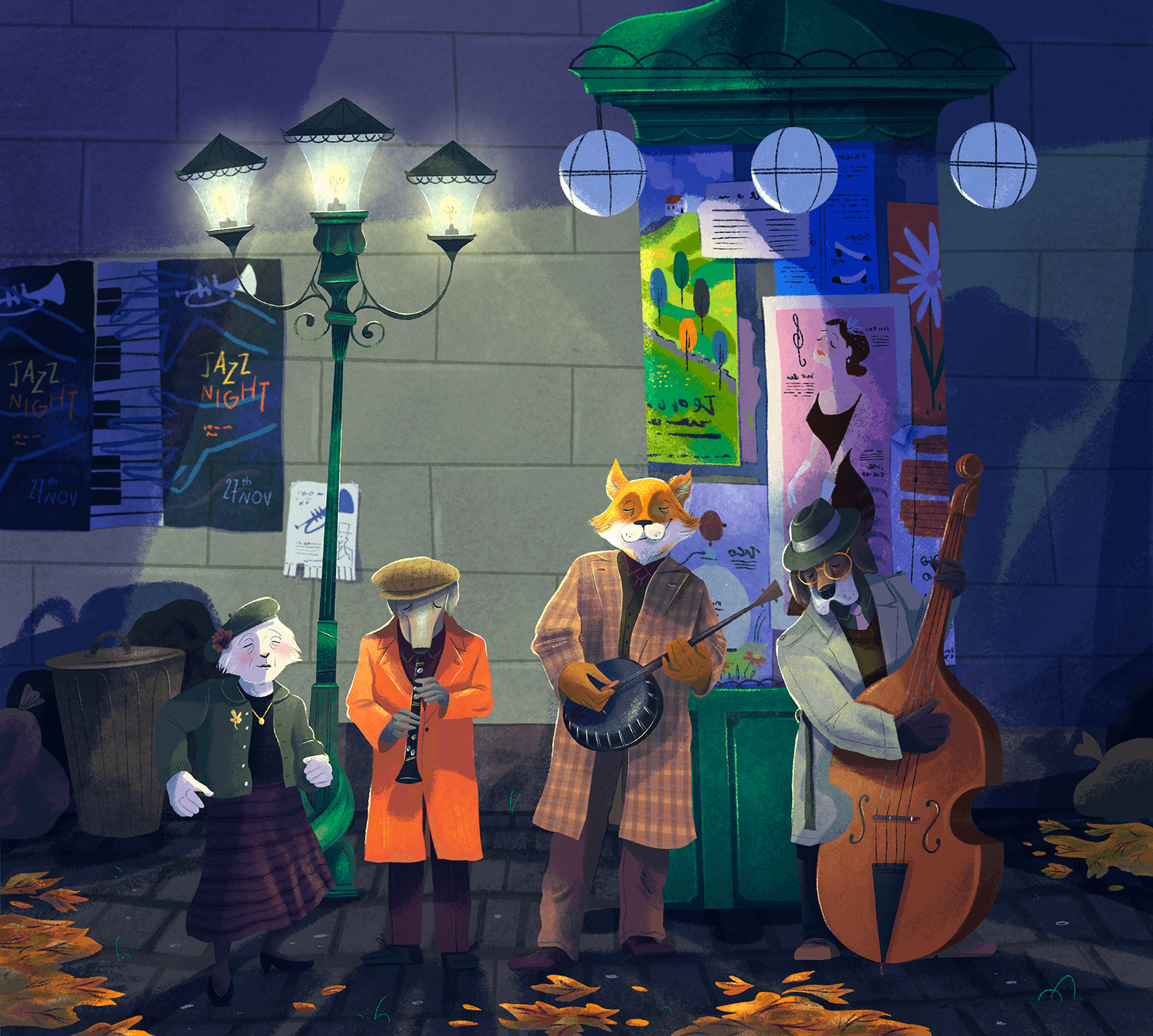 A jazz band playing in a street of Paris.