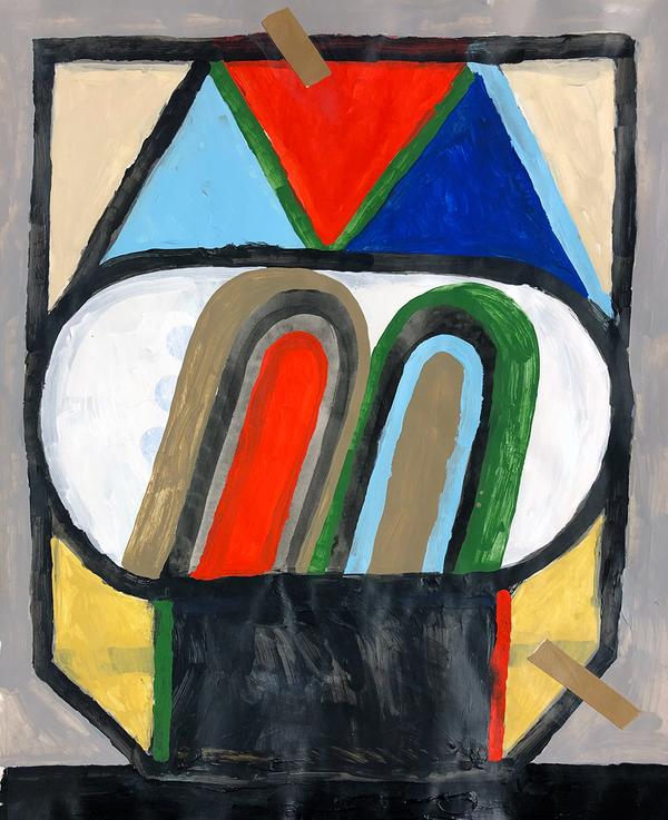 Strapped, 2022, Acrylic on paper, 17 x 14 in.