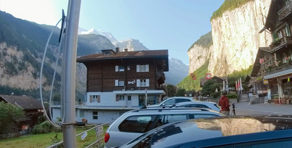 View of Staubbach Waterfall, Lauterbrunnen, Canton Bern. (July 2019)