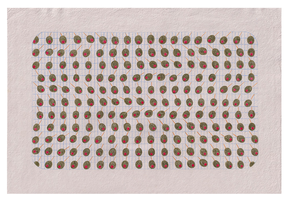 stirred, not shaken, pencil on handmade cotton paper, 30 x 44 cm