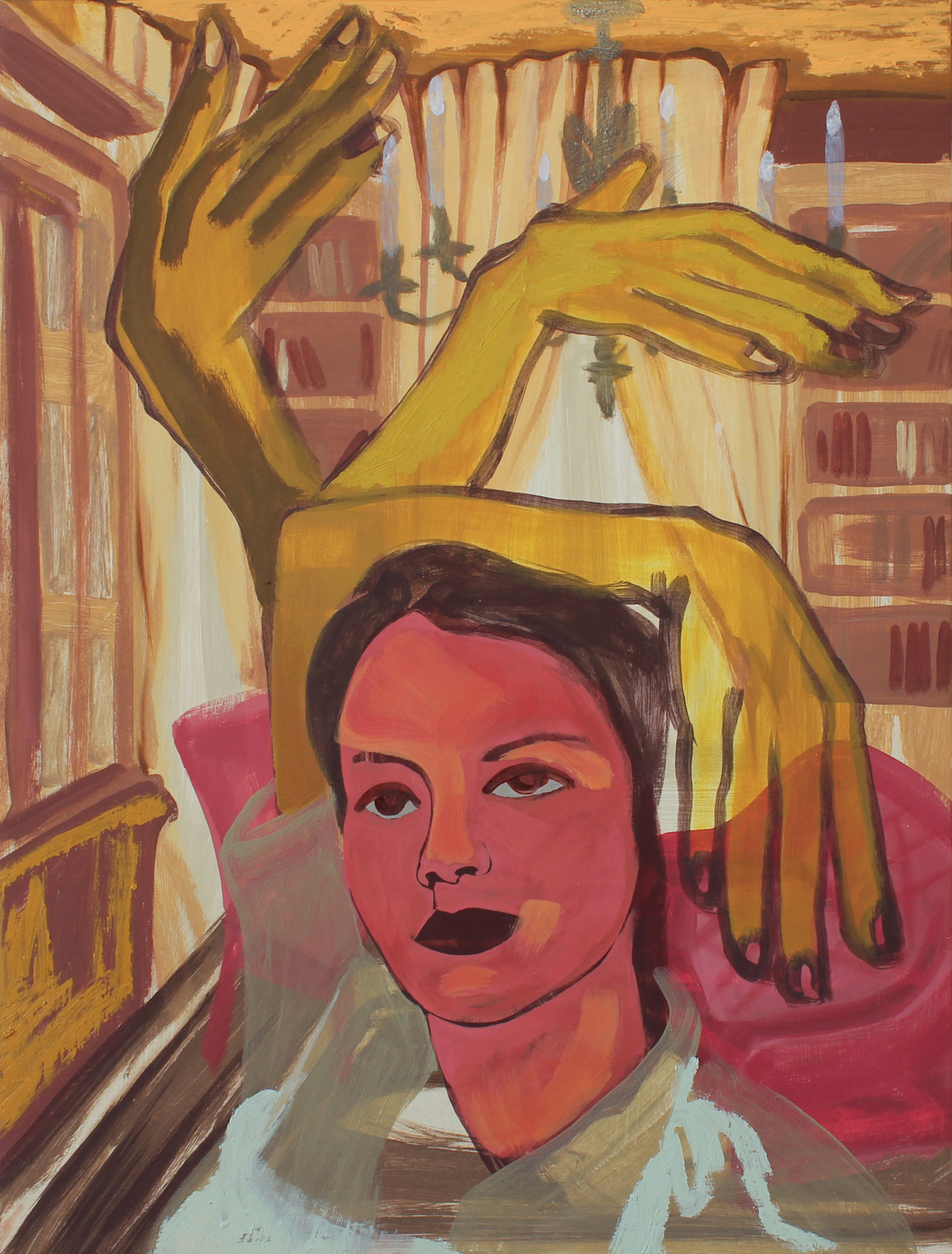 Three Hands Crown, 40x30cm, oil and acrylic on linen on wood, 2021