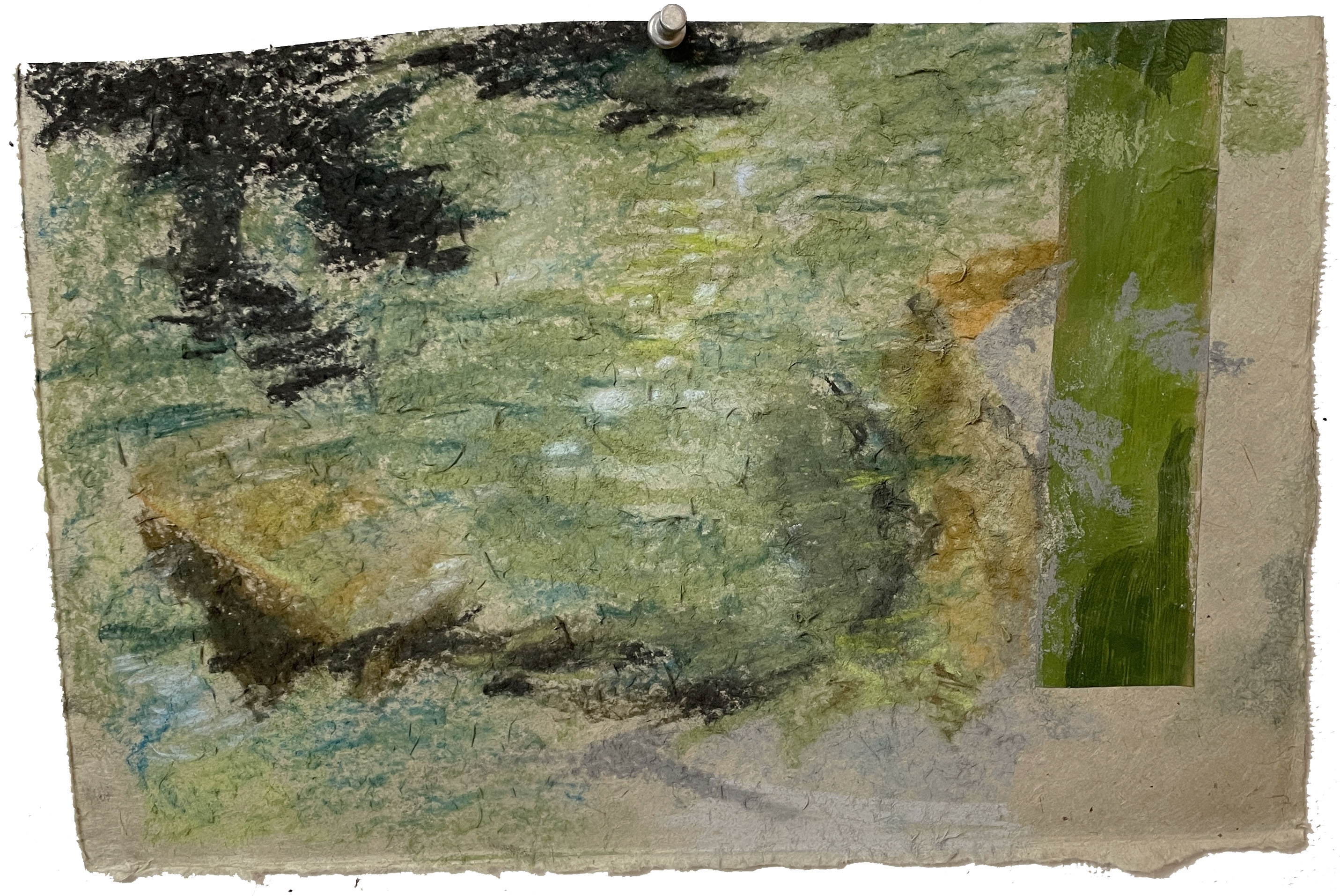 creek, chalk pastel/gouache collage, 2023
