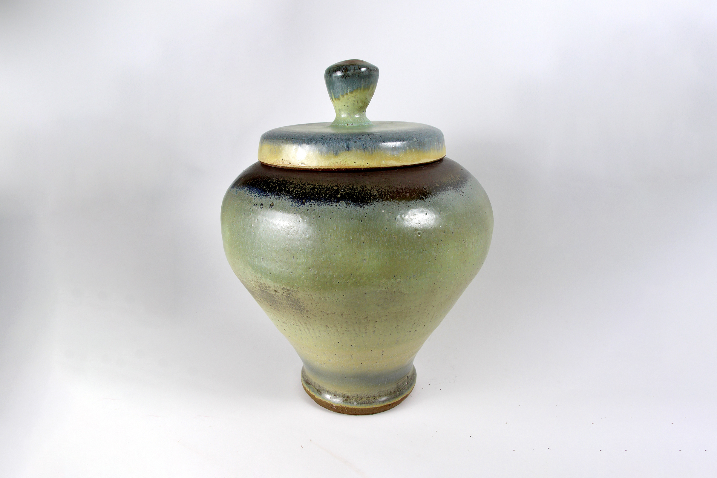 Vessel 4Dark brown stoneware, Tenmoku liner glaze, multiple over glazes, 20&rdquo;x14&rdquo;x14&rdquo; 2023