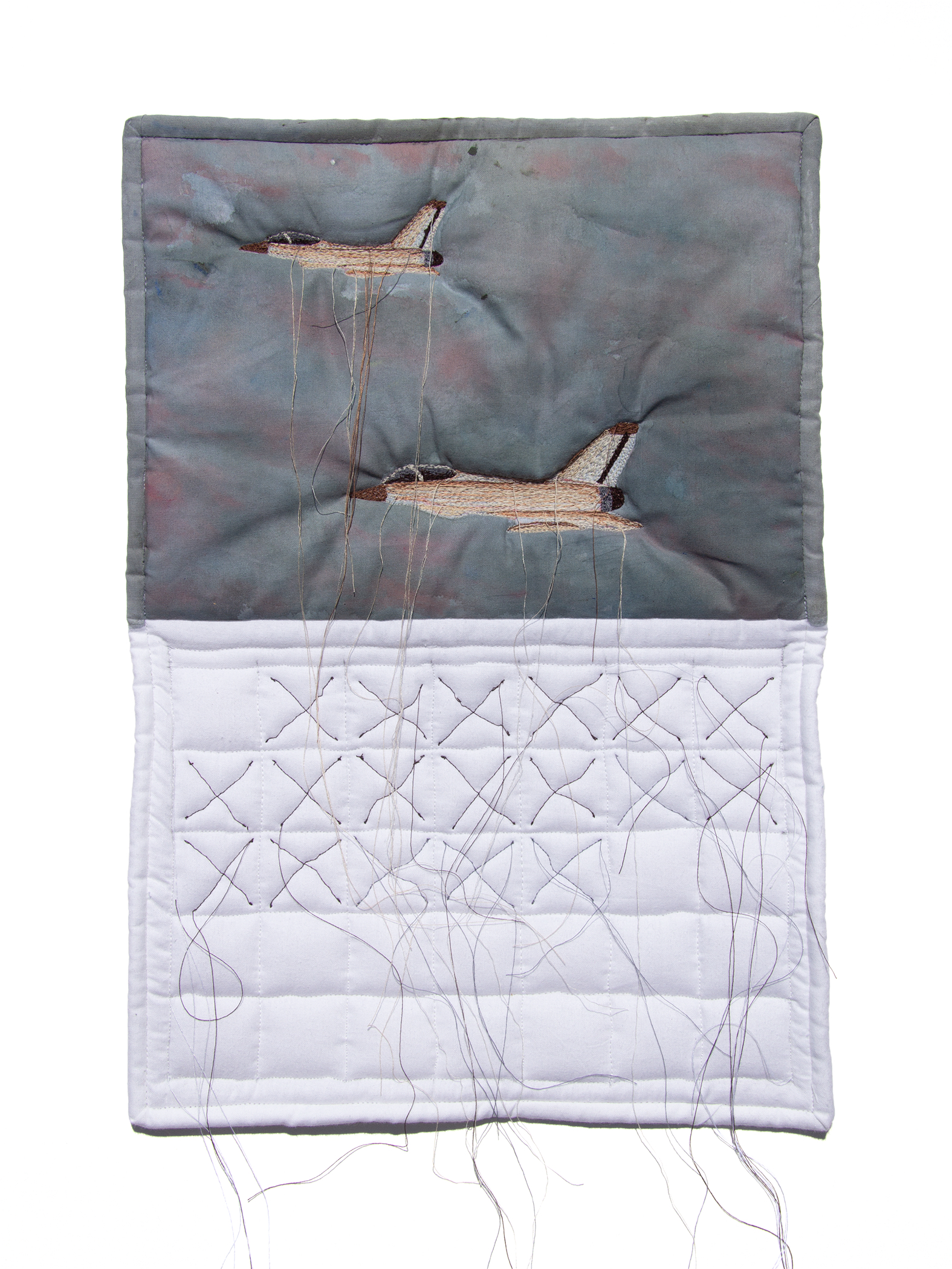 Calendar #2, acrylic and thread on muslin, 19 x 12 in., 2023