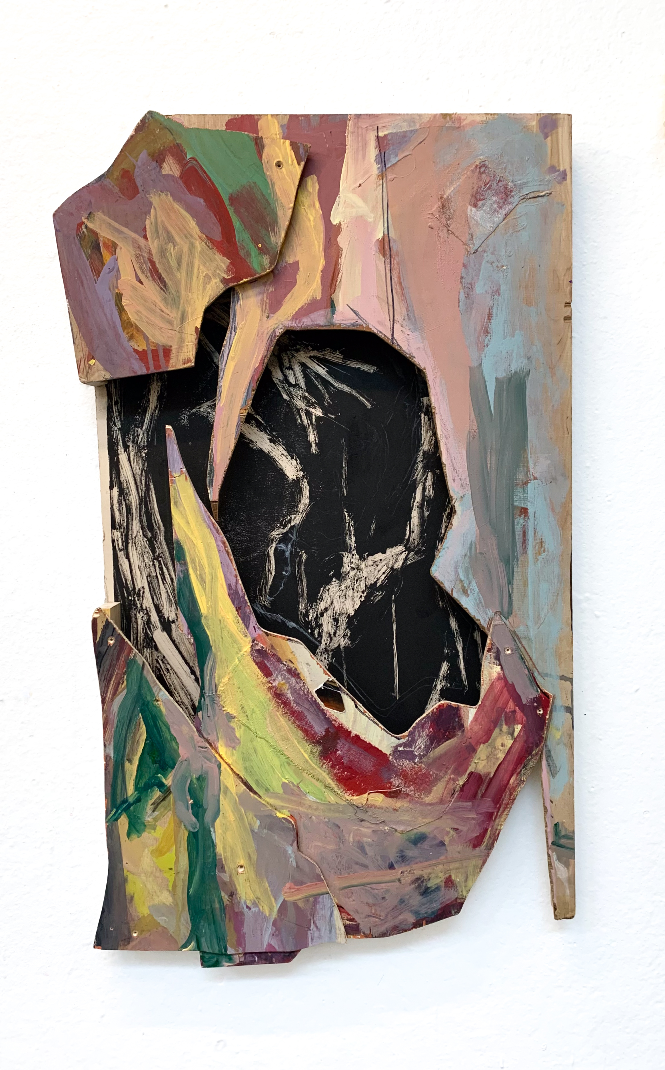 Portal,monoprint and acrylic paint on wood construction, 24'' x 17'', 2022