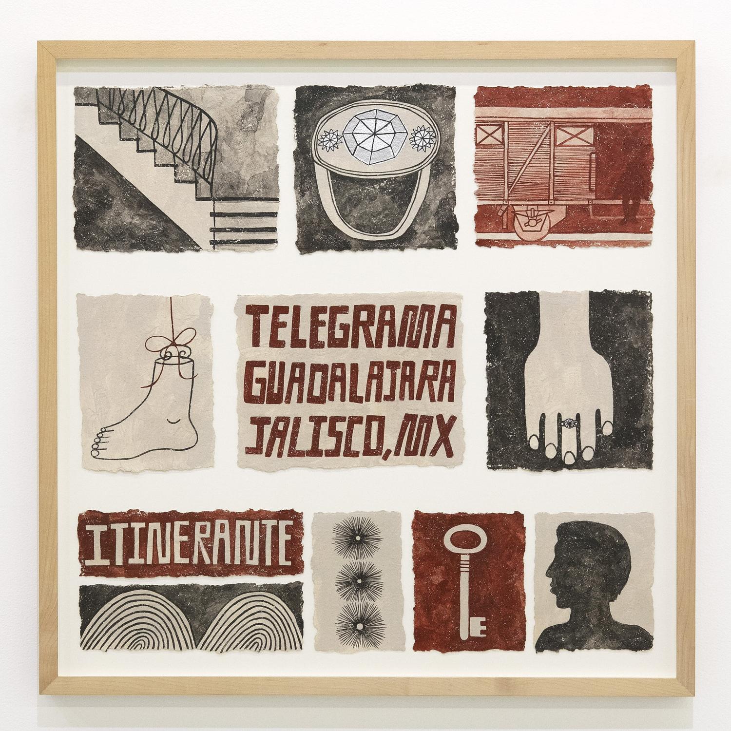 "La Mano", clay slip, silver leaf,and vinyl paint on paper, 26.5" x 26.5", 2021